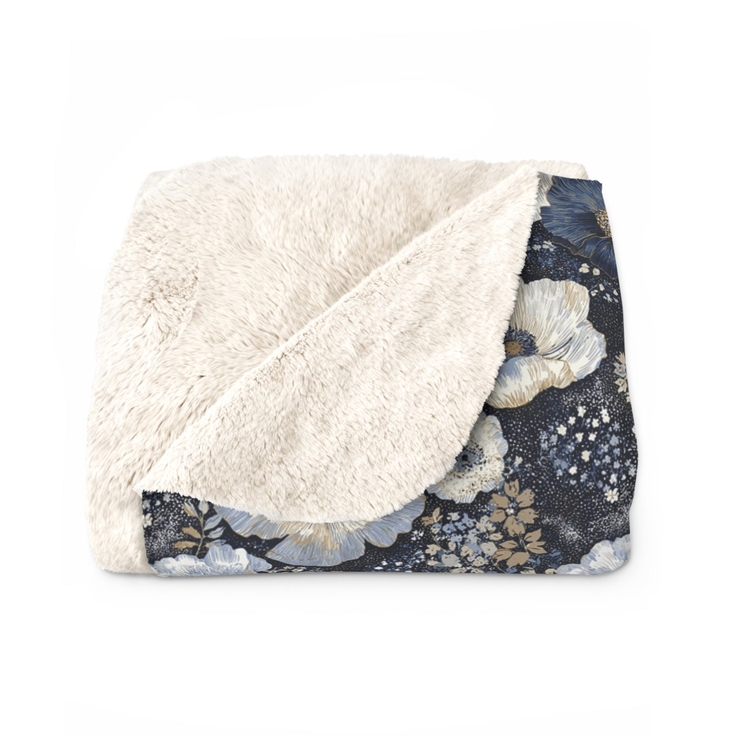 Dark Blues Floral Sherpa Fleece Blanket - Ideal Gift for Weddings, Birthdays, Housewarming