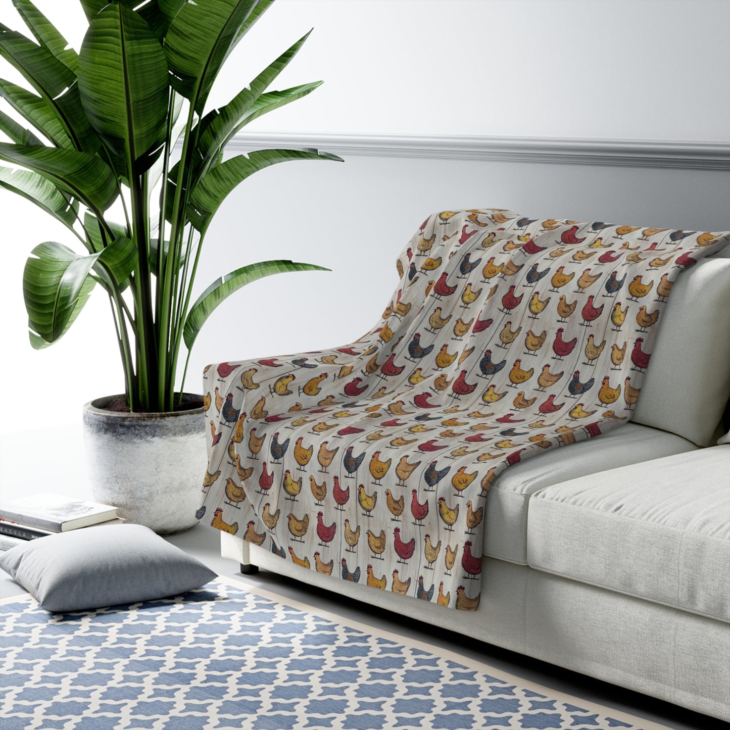 Cozy Chicken-Farm Sherpa Fleece Blanket | Farmhouse Decor, Gift for Cozy Nights, Chicken Lover's Gift, Indoor Comfort Throw