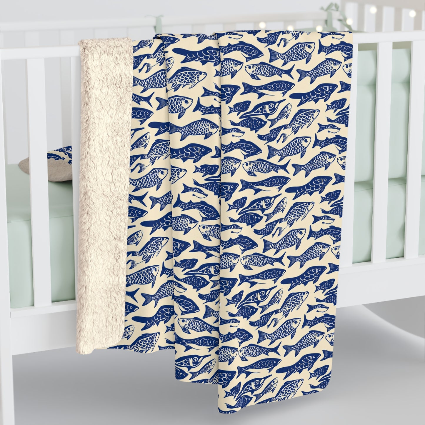 Nautical Sherpa Fleece Blanket, Cozy Sea Life Throw, Perfect for Beach Lovers