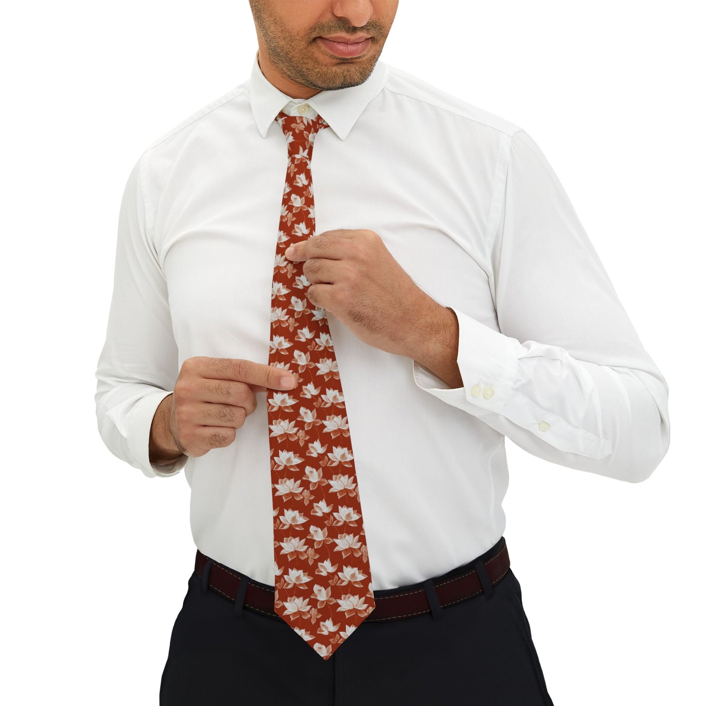 Burnt Orange Floral Necktie - Stylish Tie for Men