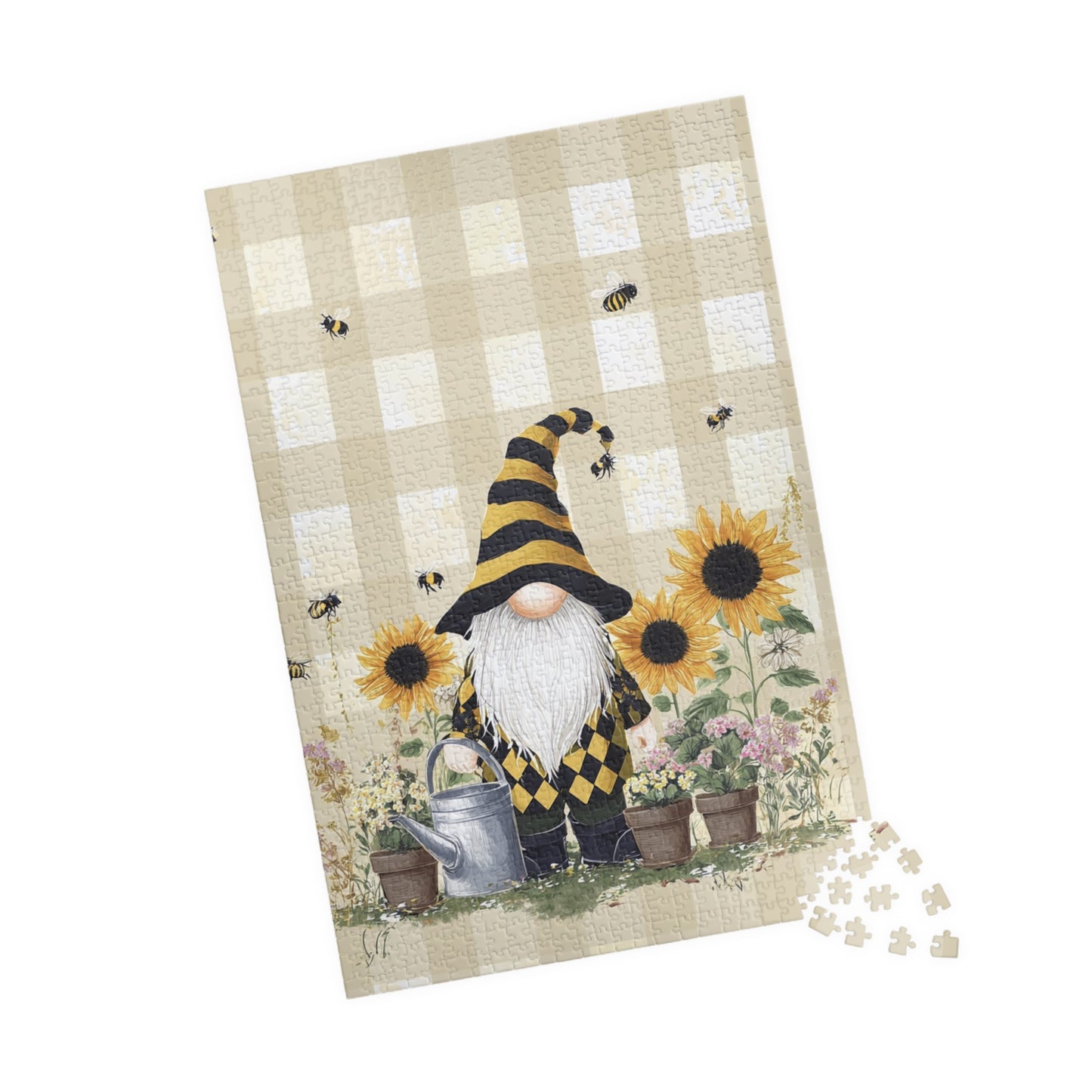 Sunflower Gnome Puzzle - Relaxing Family Fun, Home Decoration, Gift for Garden Lovers, 110-1014 Piece Options