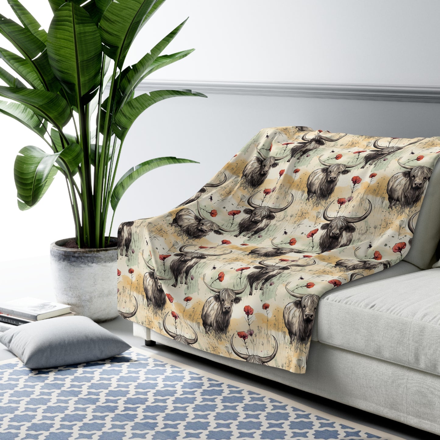 Sherpa Fleece Blanket - Adorable Grunge Baby Highland Cow Design
