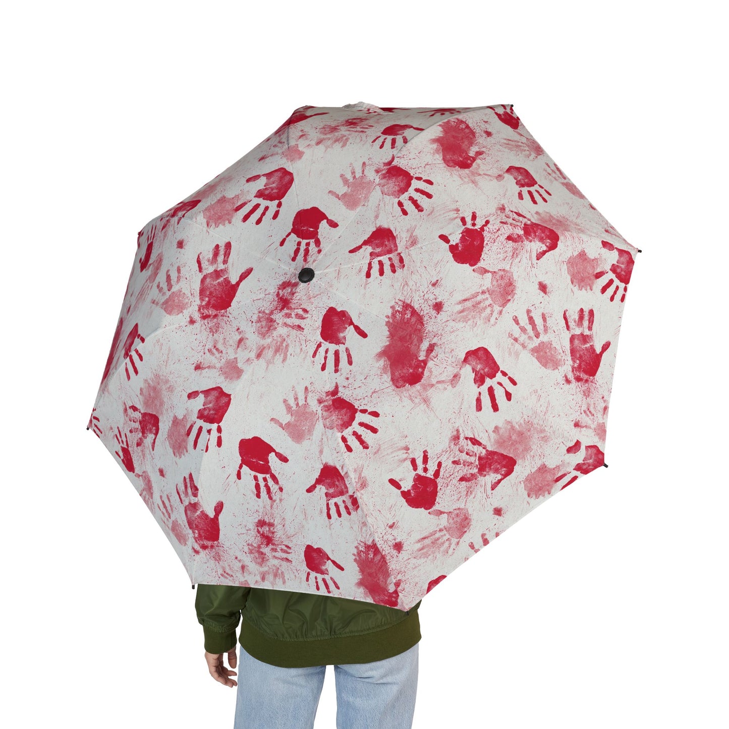 Artistic Red Handprint Umbrella, Rainy Day Essential