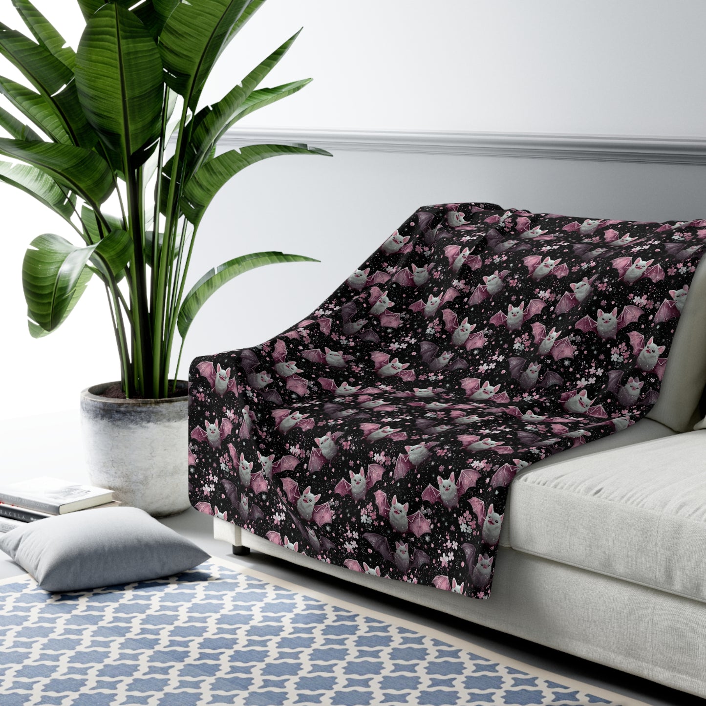 Sherpa Fleece Blanket - Pink Girl Grunge Halloween Bats