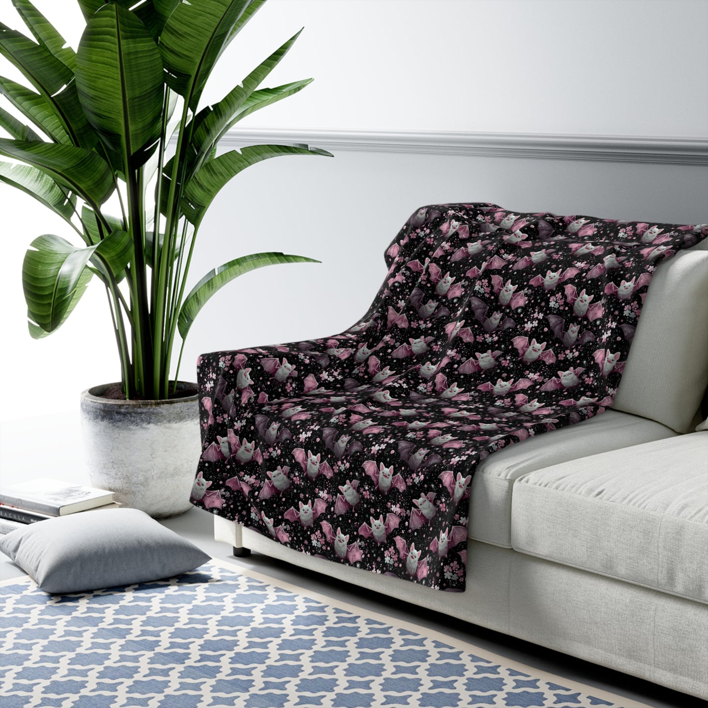 Sherpa Fleece Blanket - Pink Girl Grunge Halloween Bats