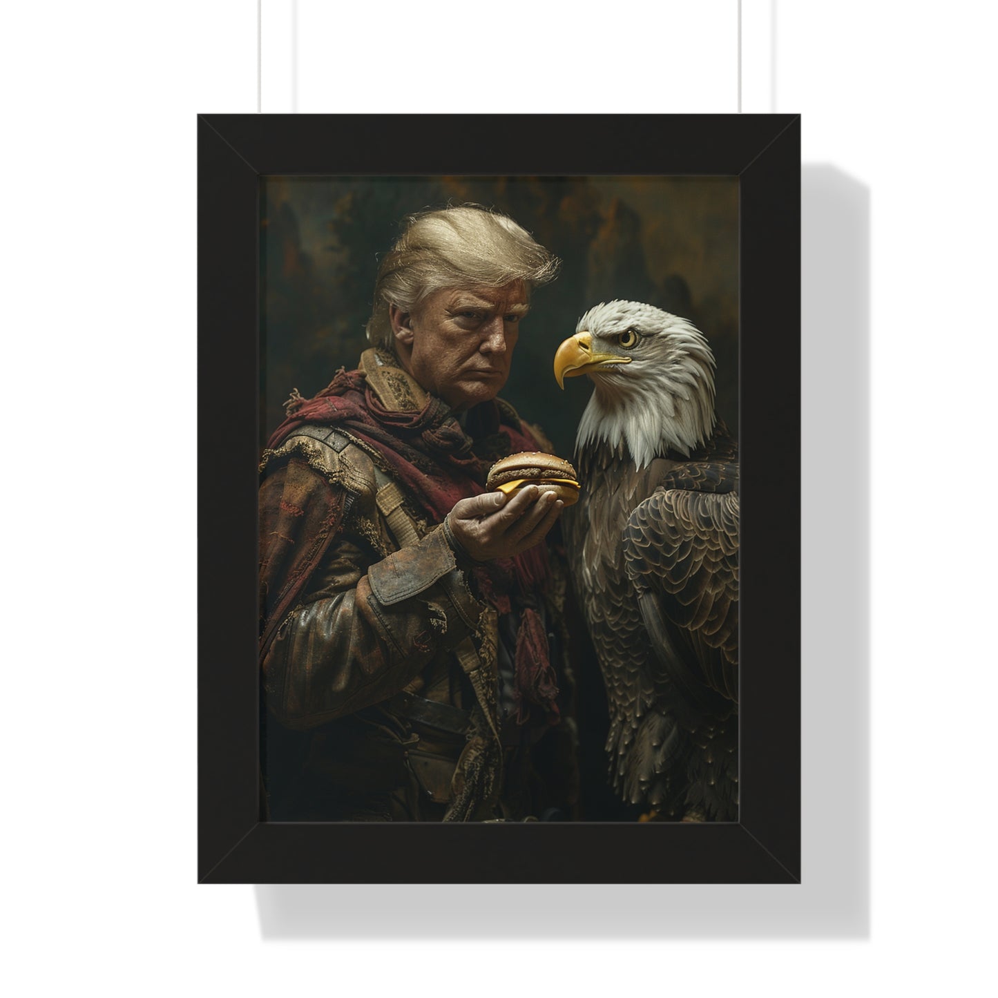 Donald Trump Framed Vertical Poster - Patriotic Wall Art, American Decor, Unique Gift, Home Office Decor, Eagle & Burger Design