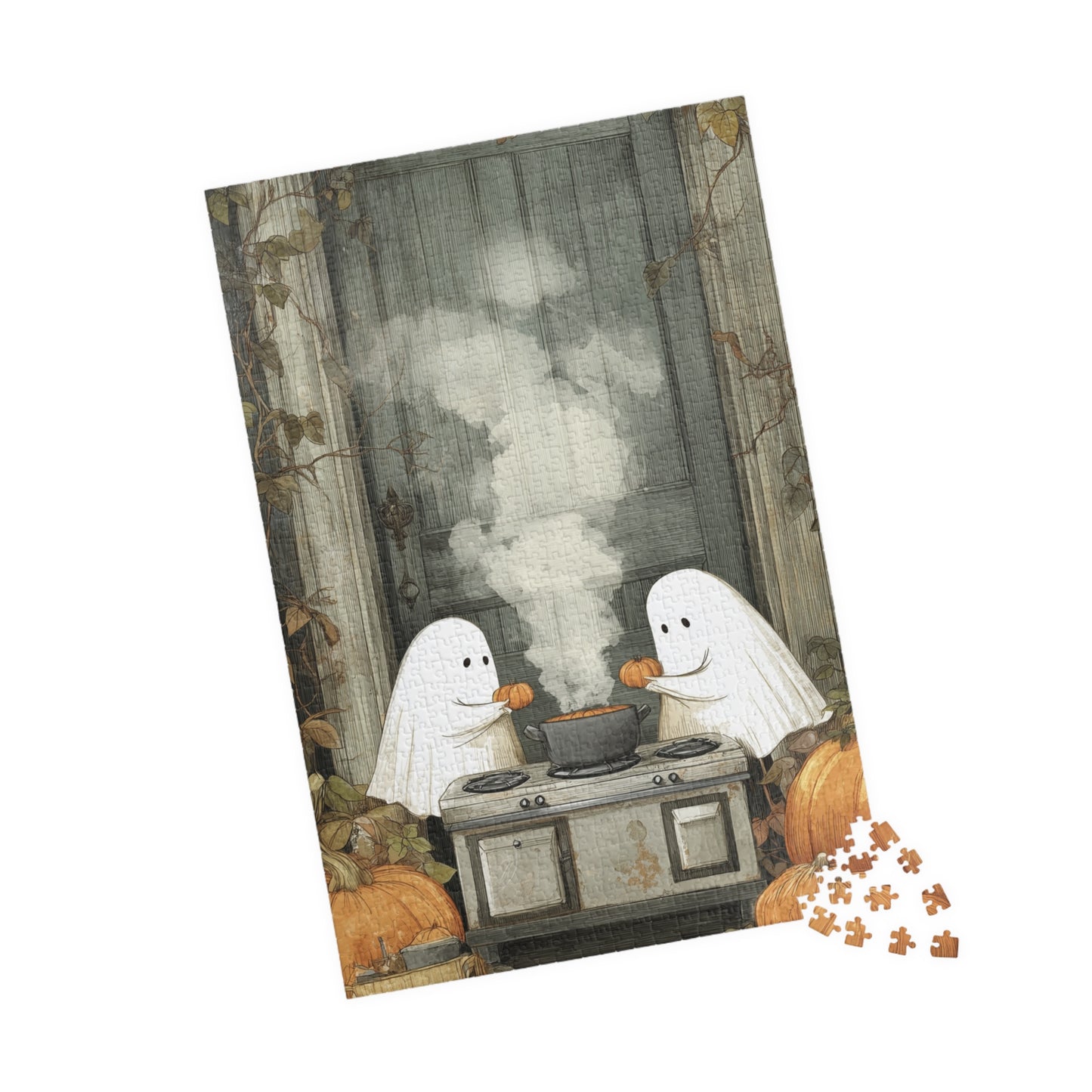 Halloween Ghost Puzzle - Cozy Family Activity, 110/252/520/1014 Pieces, Perfect Gift for Autumn, Spooky Decor, Fun for All Ages