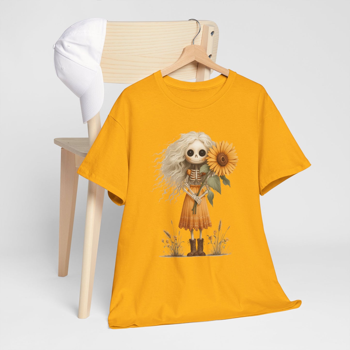 Sunflower Gothic Girl Unisex Cotton Tee, Boho T-Shirt, Gift for Autumn, Casual Wear, Harvest Festival Top, Halloween Shirt