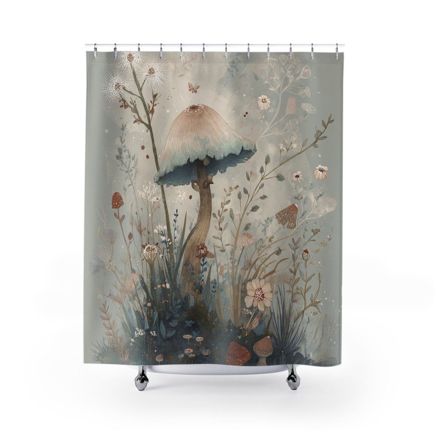 Whimsical Mushroom Shower Curtain - Nature-Inspired Bathroom Decor, Boho Chic, Bathroom Accessory, Gift for Nature Lovers, Floral Design