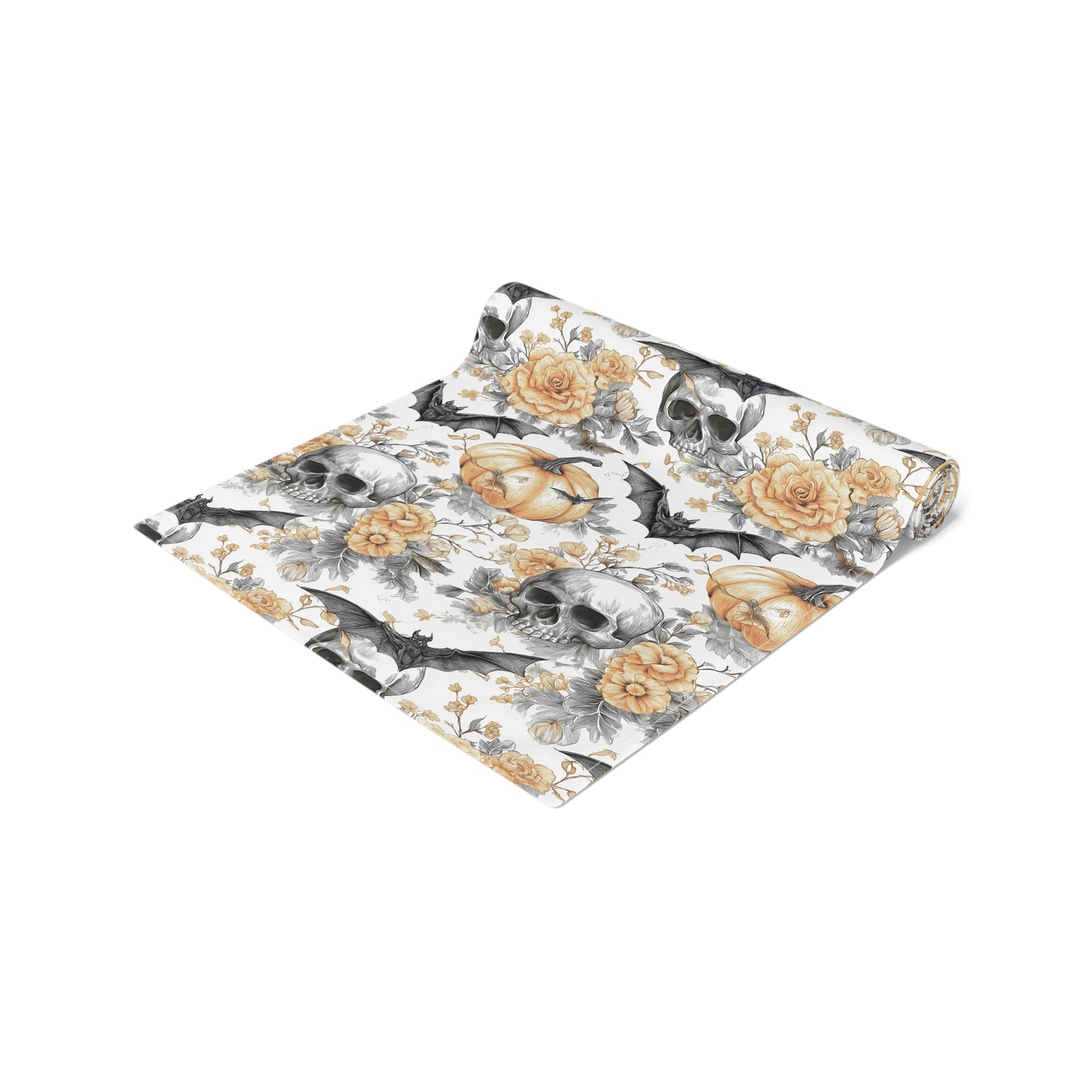 Halloween Themed Table Runner, Spooky Decor for Fall, Gothic Home Accents, Pumpkin and Skull Design, Perfect for Parties