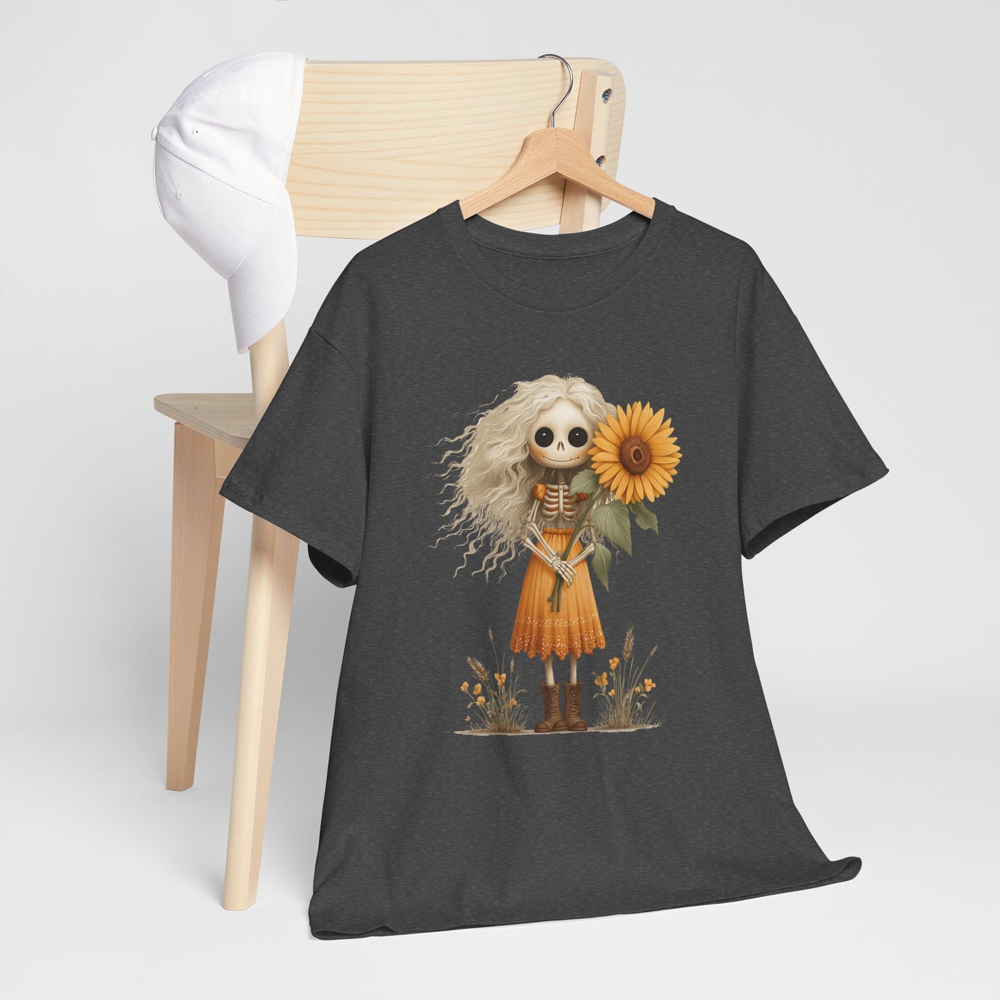 Sunflower Gothic Girl Unisex Cotton Tee, Boho T-Shirt, Gift for Autumn, Casual Wear, Harvest Festival Top, Halloween Shirt