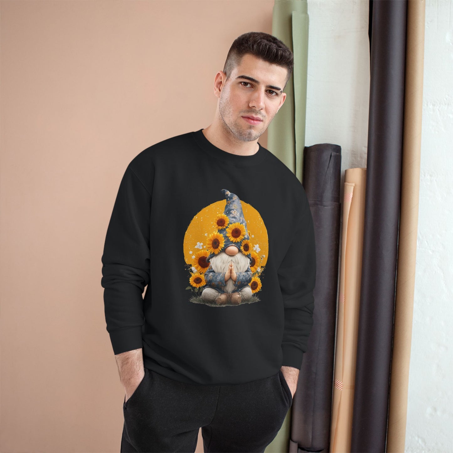 Sunflower Gnome Champion Sweatshirt, Cozy Fall Sweater, Perfect for Gifting, Birthday, Autumn Fashion, Cute Sweatshirt