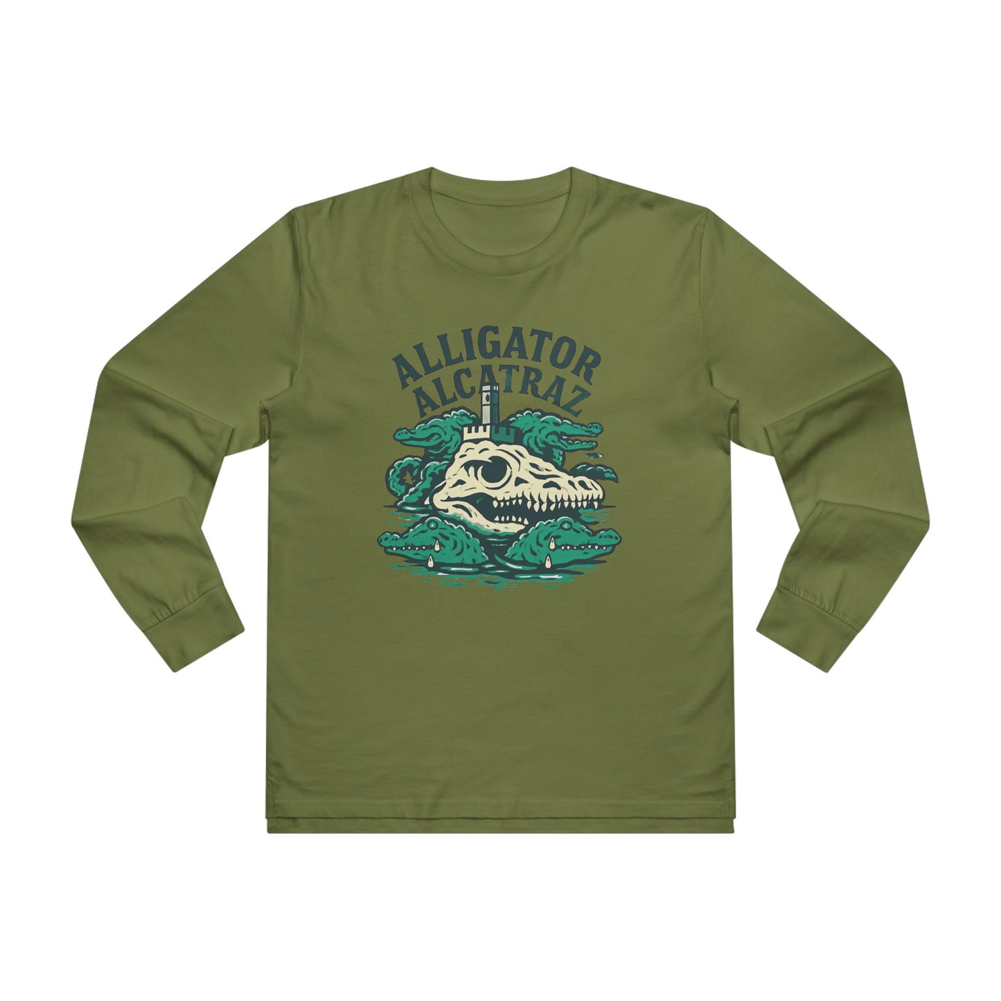 Alligator Alcatraz Longsleeve Tee for Men | Casual Style, Gift for Adventurers, Unique Graphic Tee, Eco-Friendly Fashion, Perfect for Travel