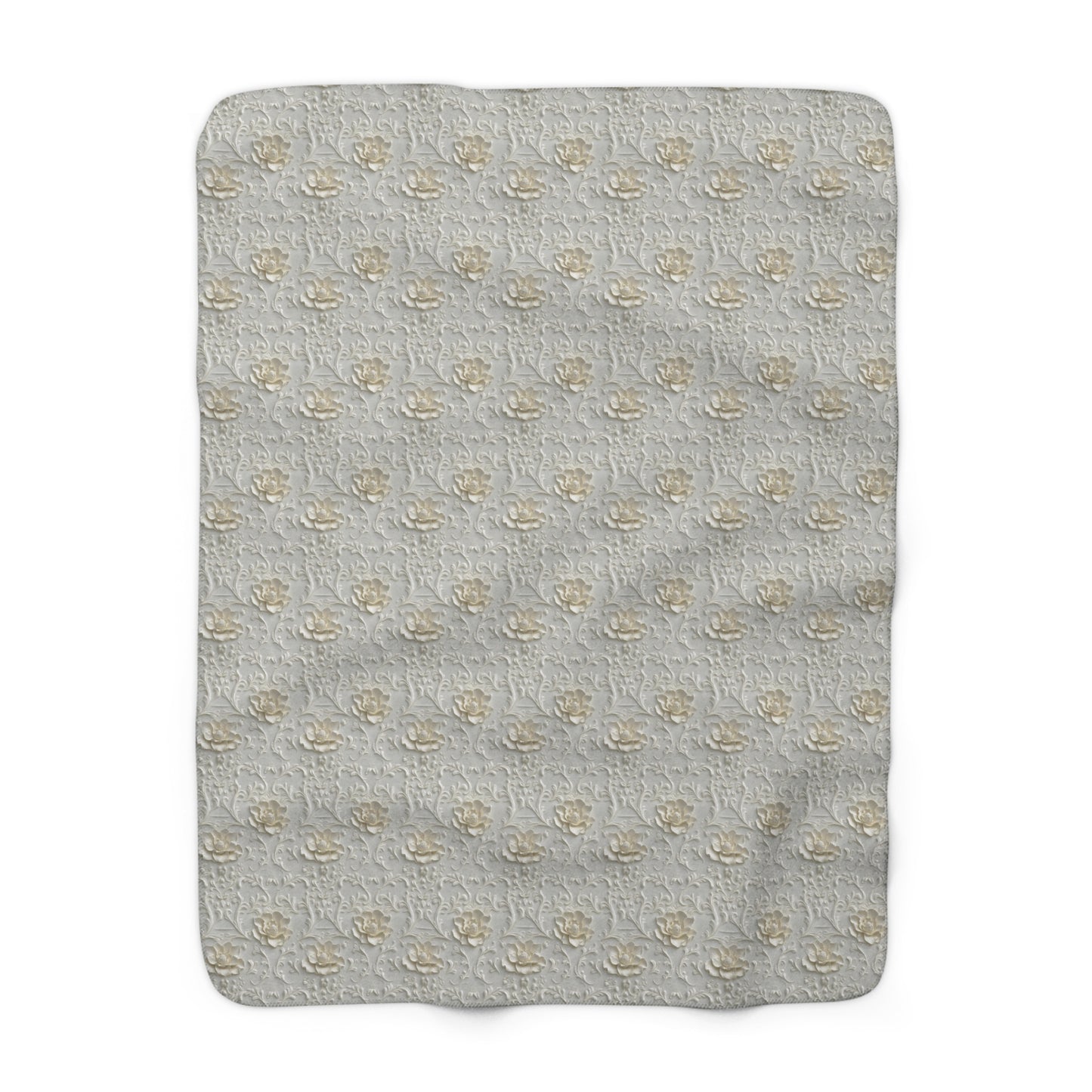 Sherpa Fleece Blanket - Wedding Pattern Silky White Yellow Hints