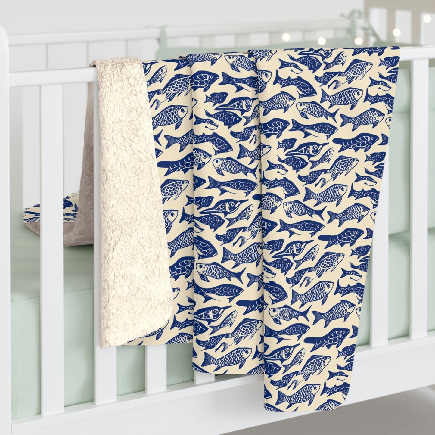 Nautical Sherpa Fleece Blanket, Cozy Sea Life Throw, Perfect for Beach Lovers