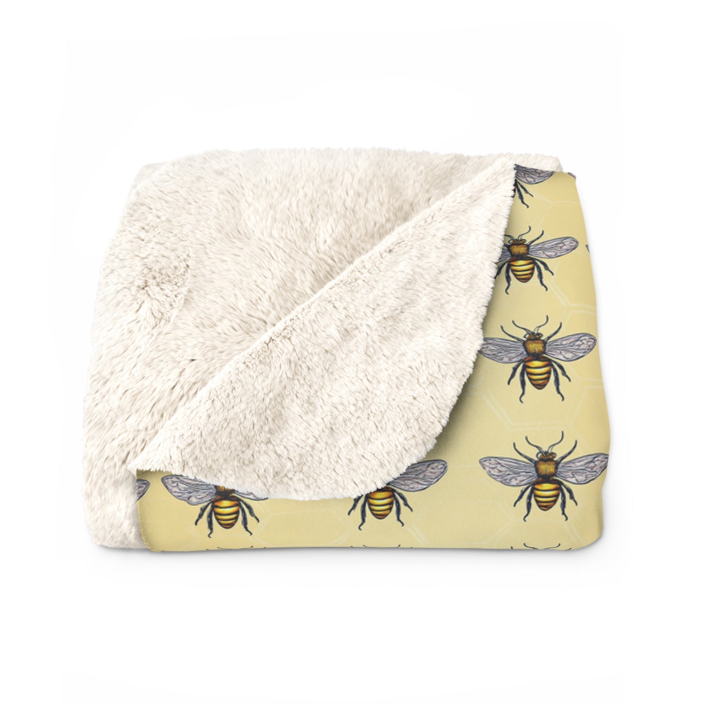 Cozy Bee Pattern Sherpa Fleece Blanket, Soft Throw for Home Decor, Gift for Nature Lovers, Bee Lover Blanket, Warm Bedspread