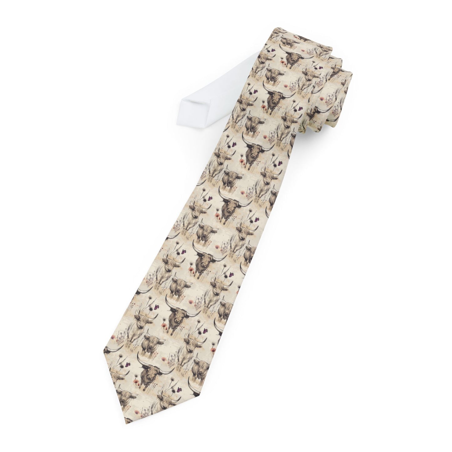 Cottagecore Homestead Highland Cow Necktie - Gifts for Him, Wedding Accessories, Father's Day Tie, Cute Dress Up