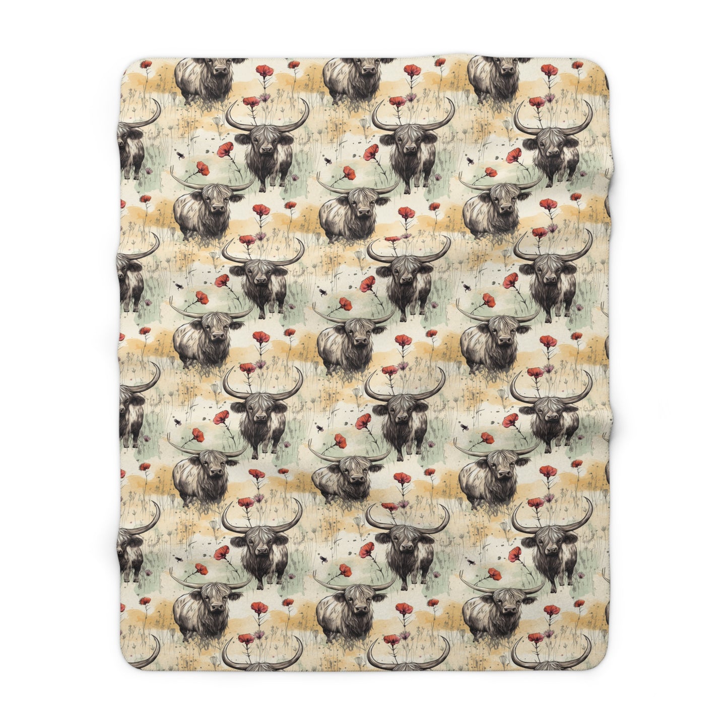 Sherpa Fleece Blanket - Adorable Grunge Baby Highland Cow Design
