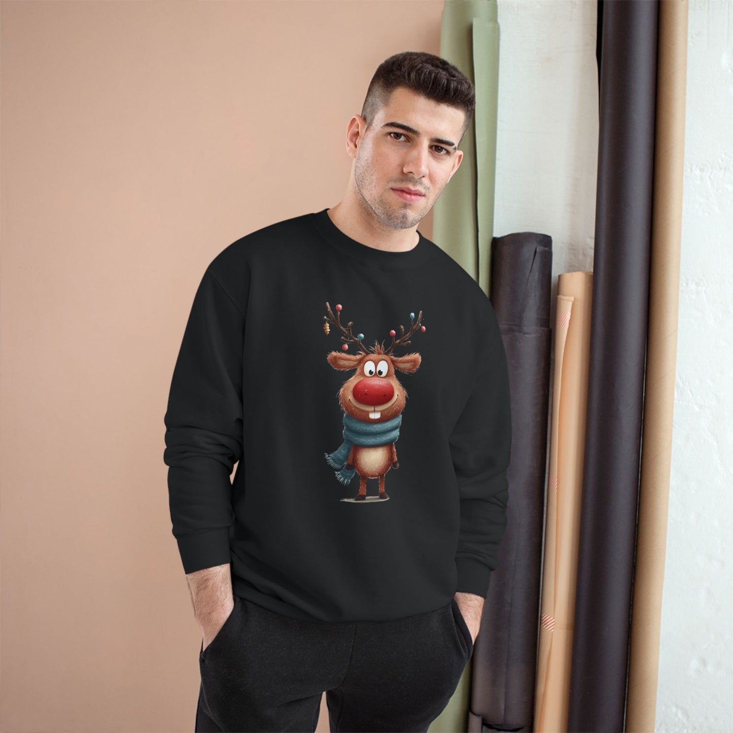 Reindeer Champion Sweatshirt, Cozy Holiday Apparel, Cute Christmas Gift