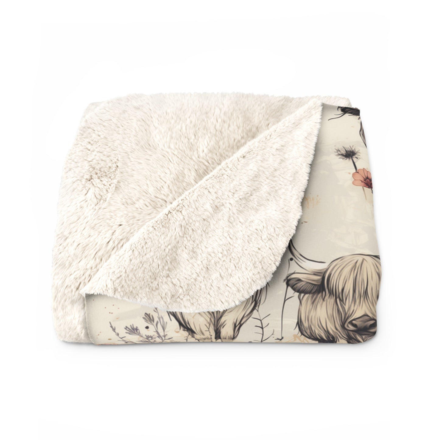 Sherpa Fleece Blanket - Moo Retro Highland Cow Gift for Homestead
