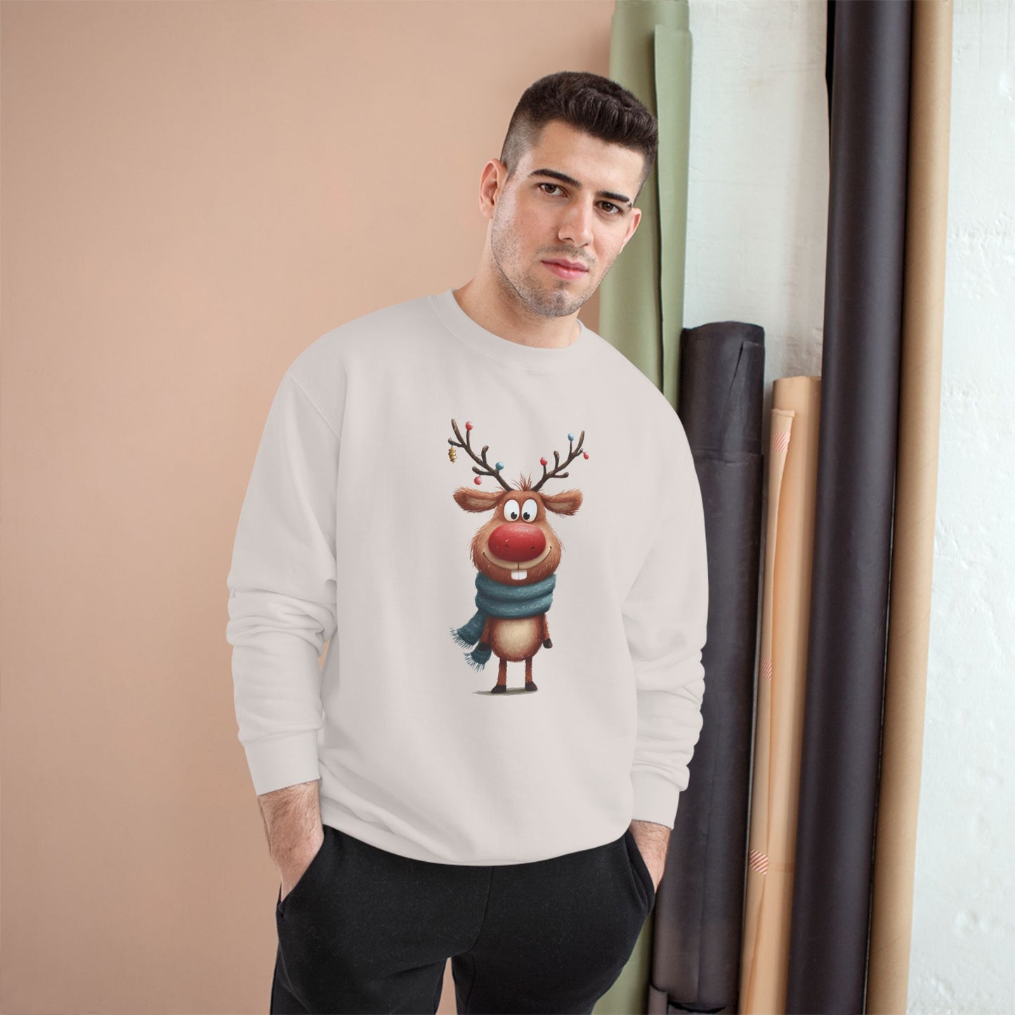 Reindeer Champion Sweatshirt, Cozy Holiday Apparel, Cute Christmas Gift