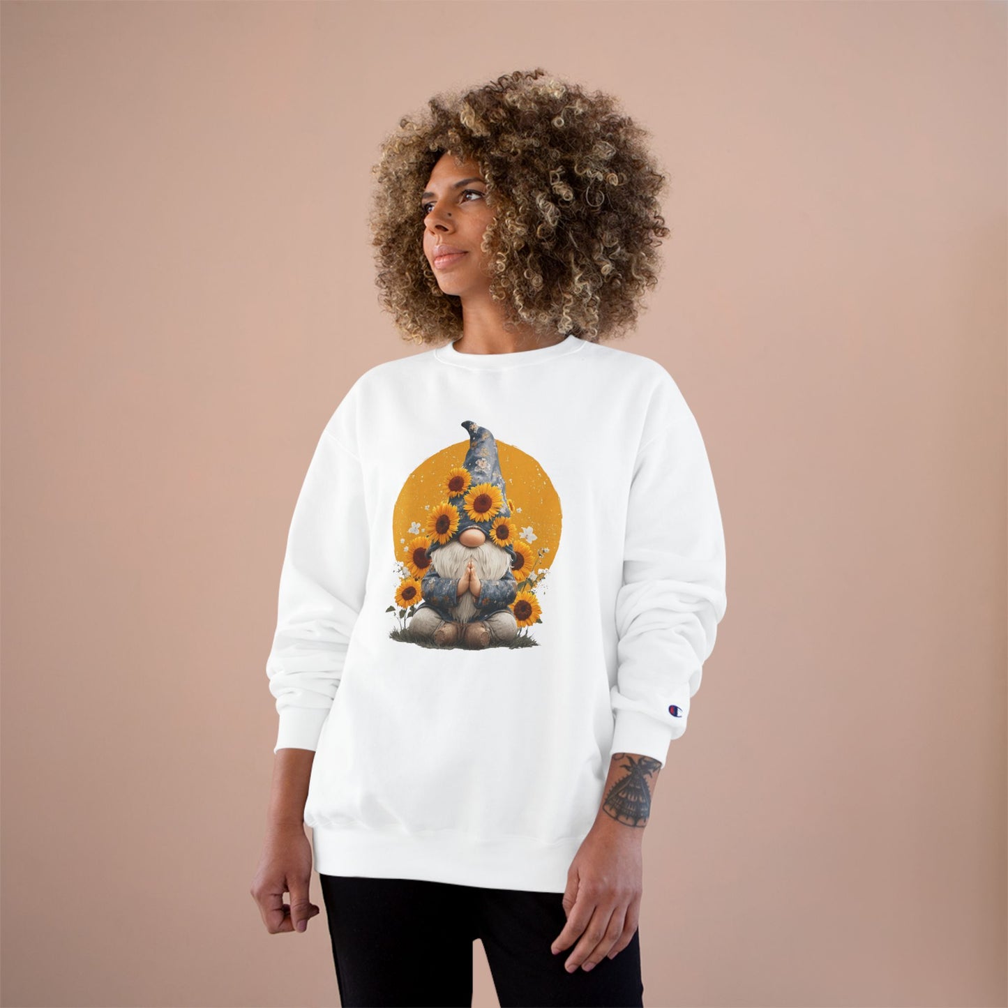 Sunflower Gnome Champion Sweatshirt, Cozy Fall Sweater, Perfect for Gifting, Birthday, Autumn Fashion, Cute Sweatshirt