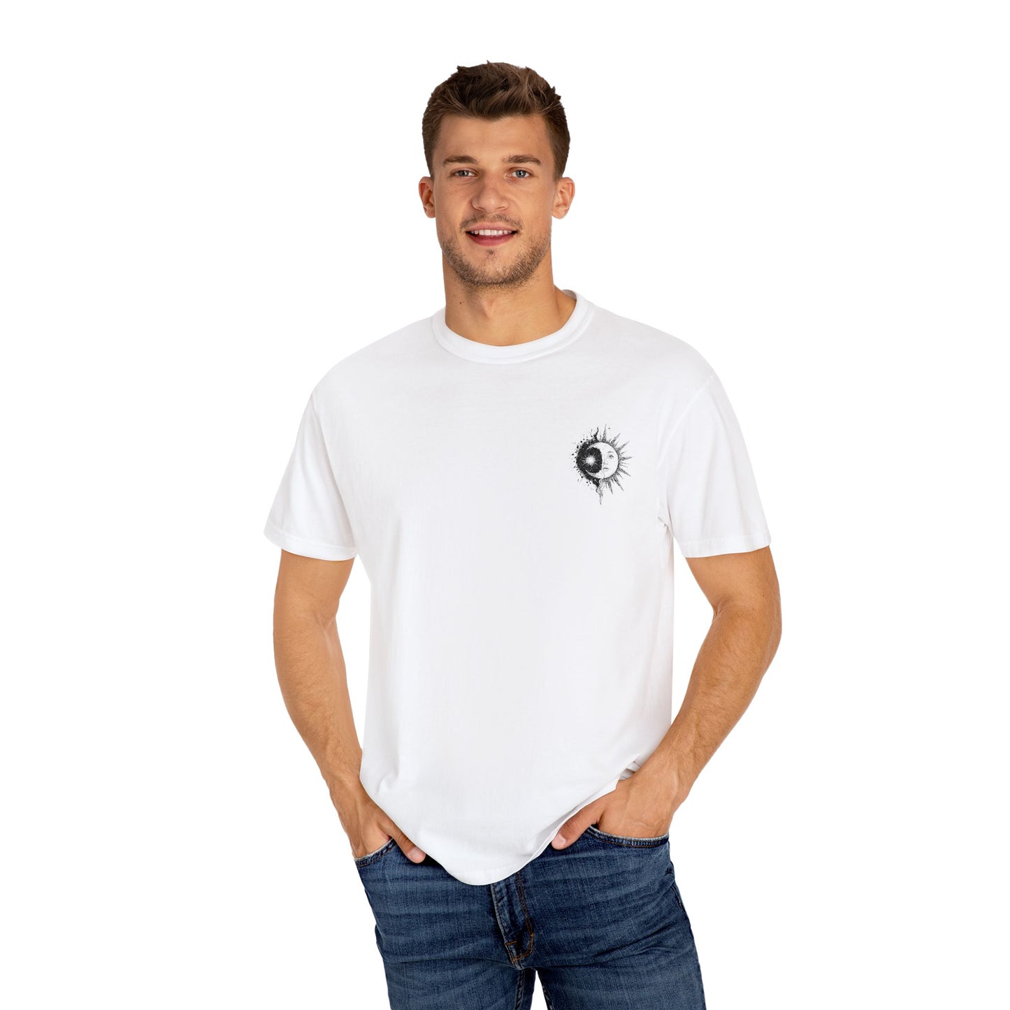 Comfort Colors Embroidered Hand-Illustrated Astrology Ying Yang Unisex T-Shirt, Cool Graphic Tee