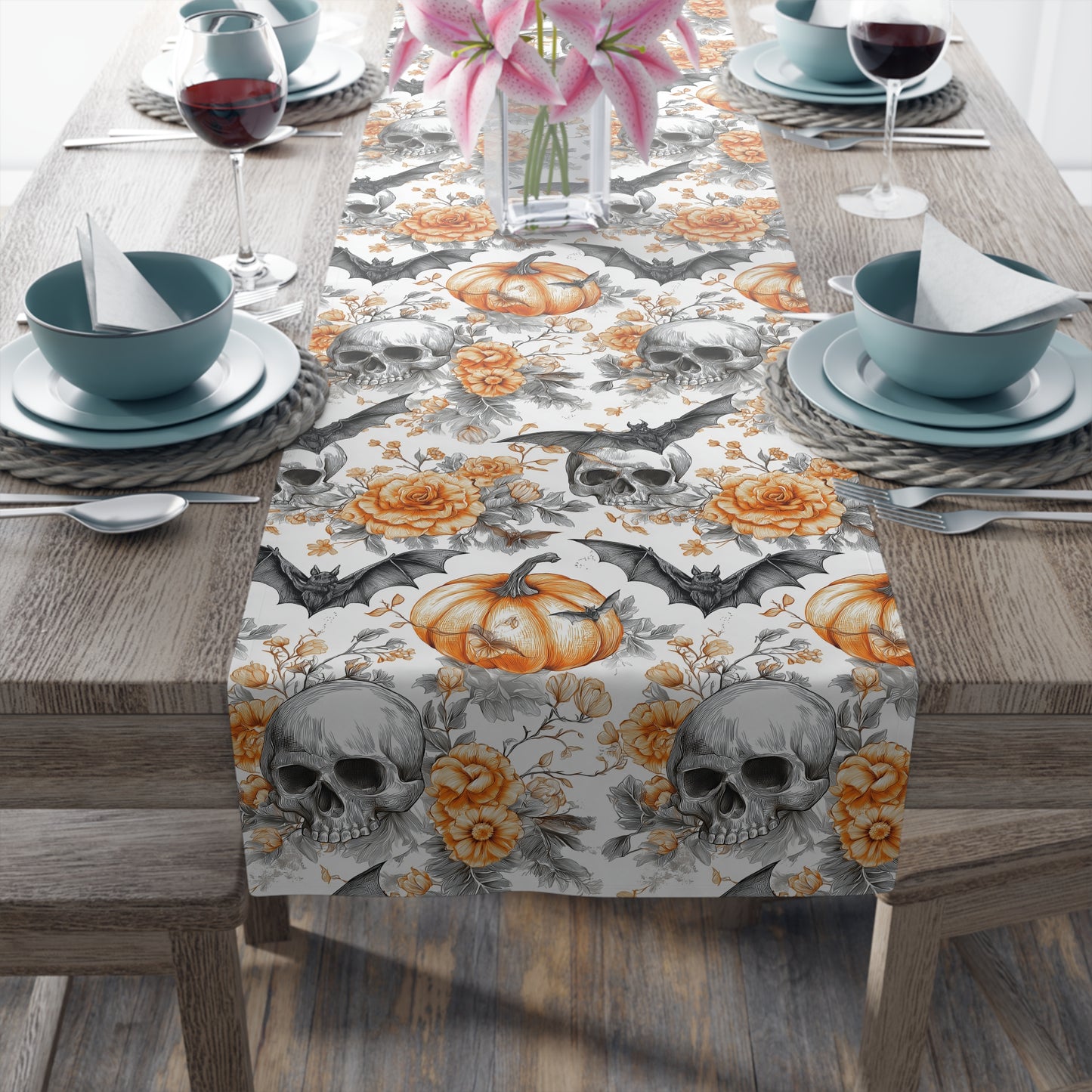 Spooky Elegance Table Runner - Halloween Decor, Fall Table Centerpiece, Cotton Tablecloth, Party Decoration, Autumn Theme
