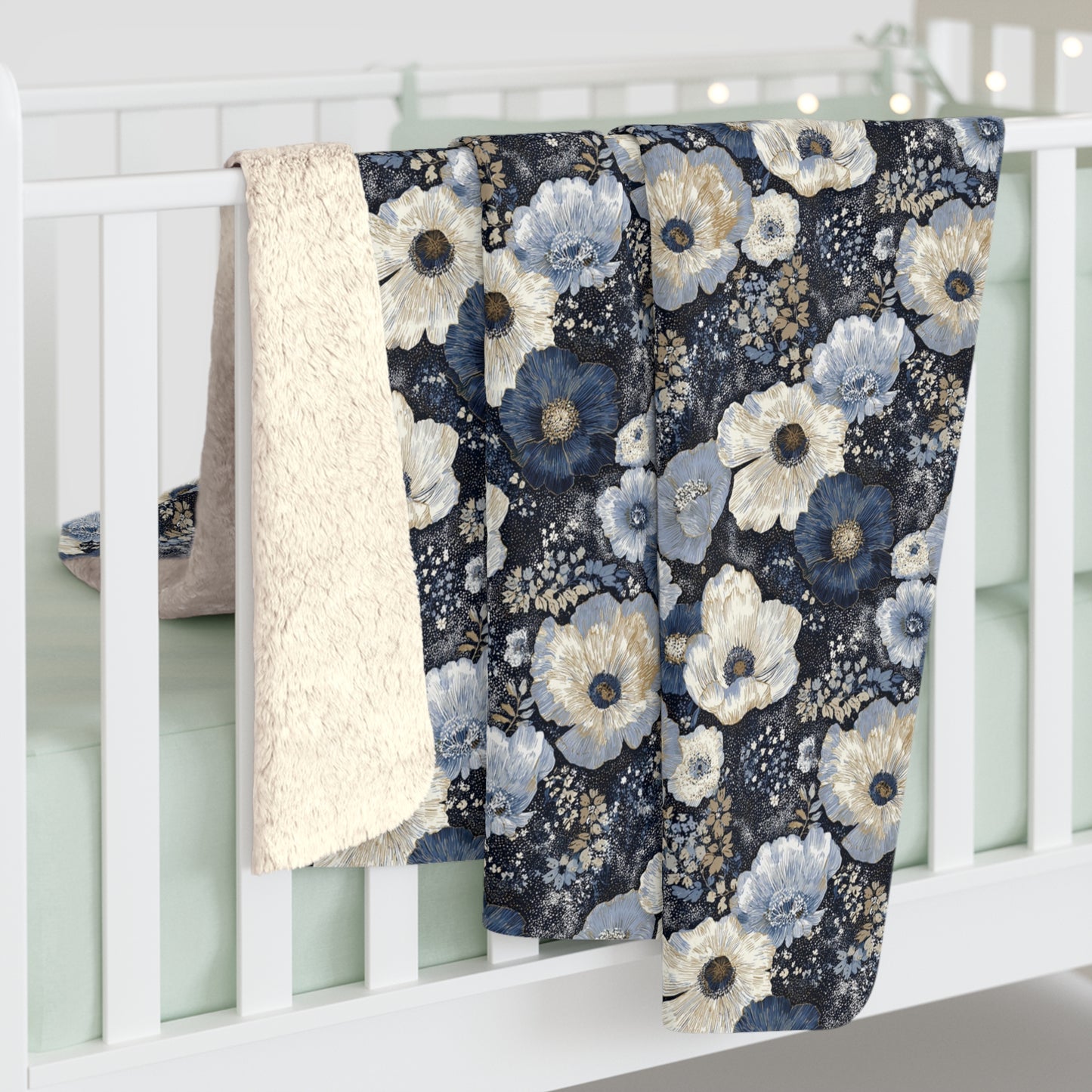 Dark Blues Floral Sherpa Fleece Blanket - Ideal Gift for Weddings, Birthdays, Housewarming