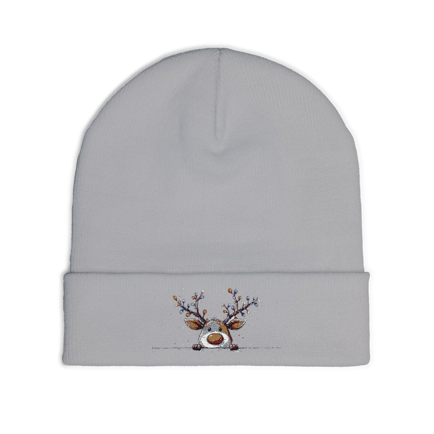 Beanie Hat - Peeking Rudolf with Christmas Lights Embroidered