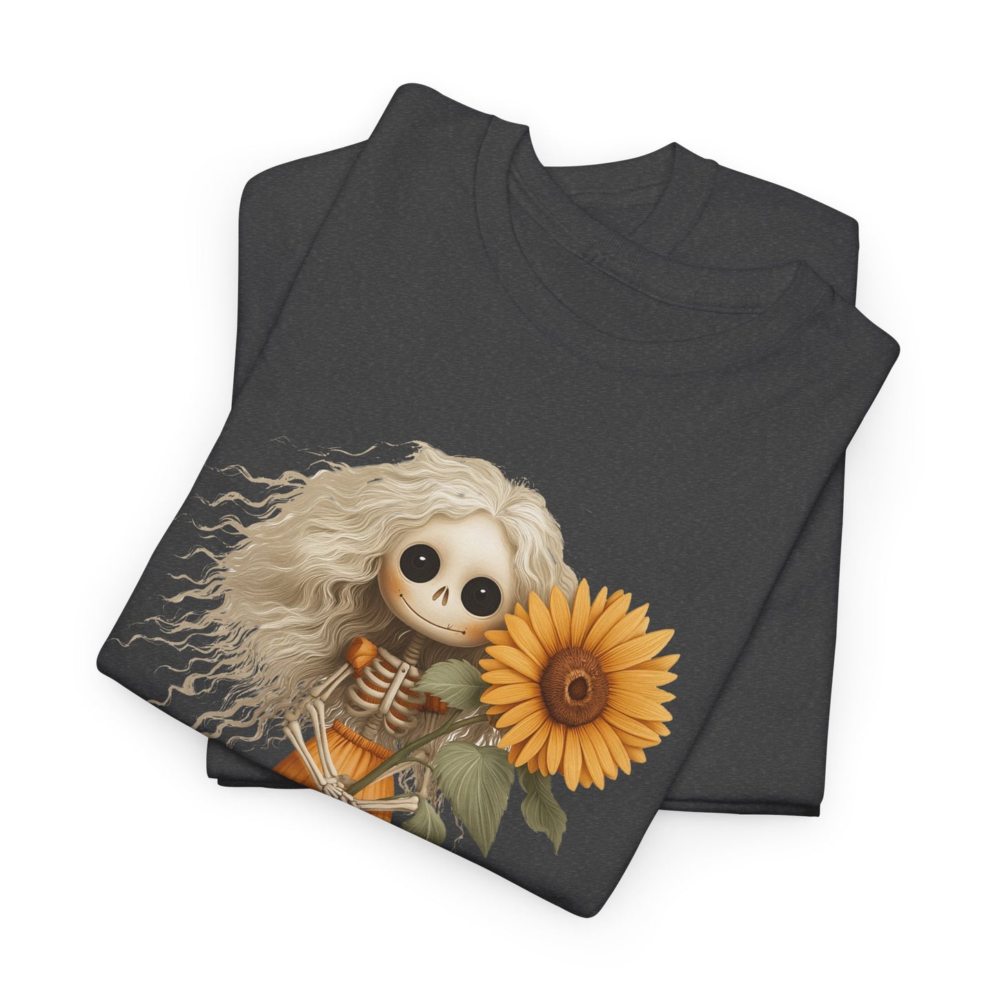 Sunflower Gothic Girl Unisex Cotton Tee, Boho T-Shirt, Gift for Autumn, Casual Wear, Harvest Festival Top, Halloween Shirt