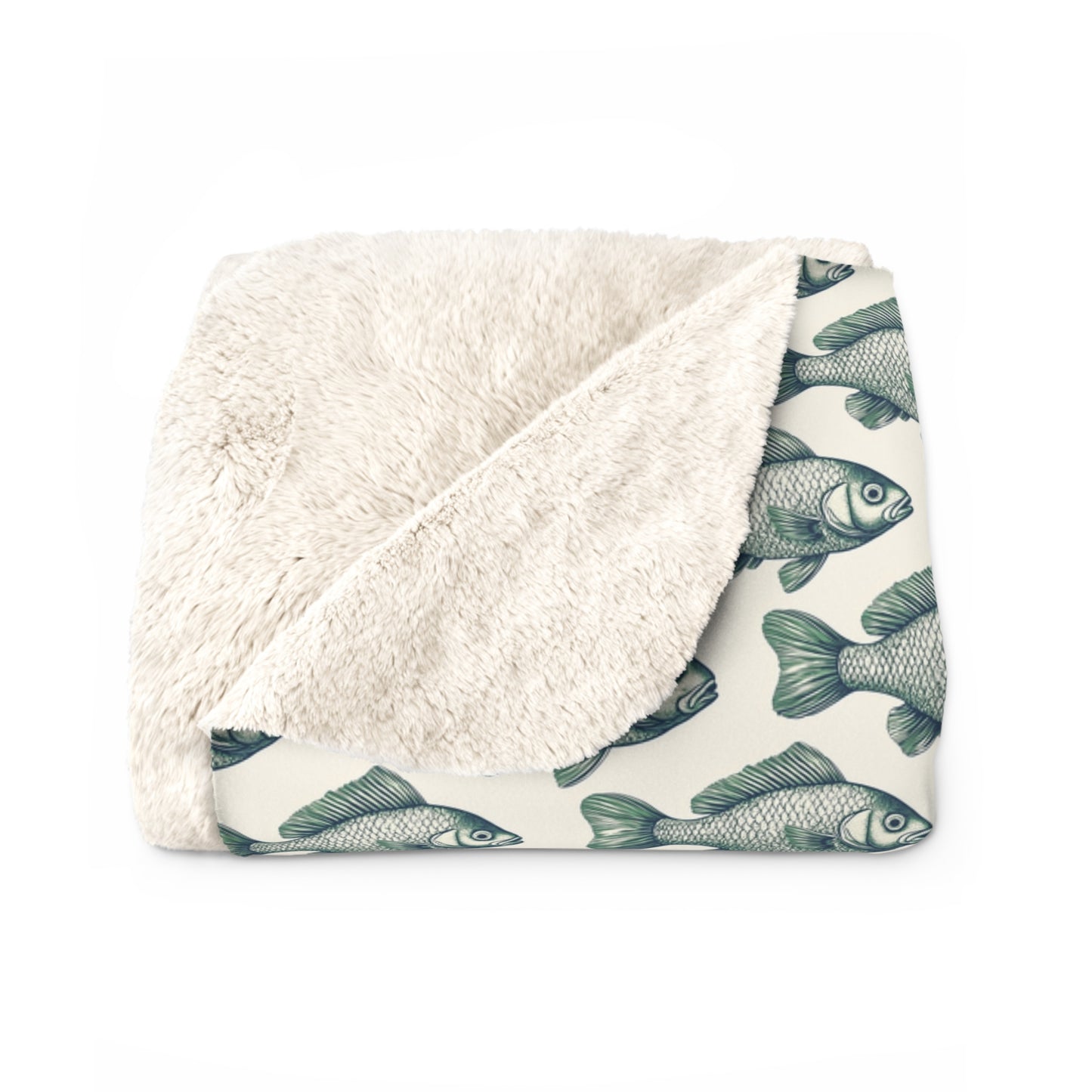 Cozy Green Minnow Fish Pattern Sherpa Fleece Blanket,Fishing Enthusiasts, Warm Throw Blanket