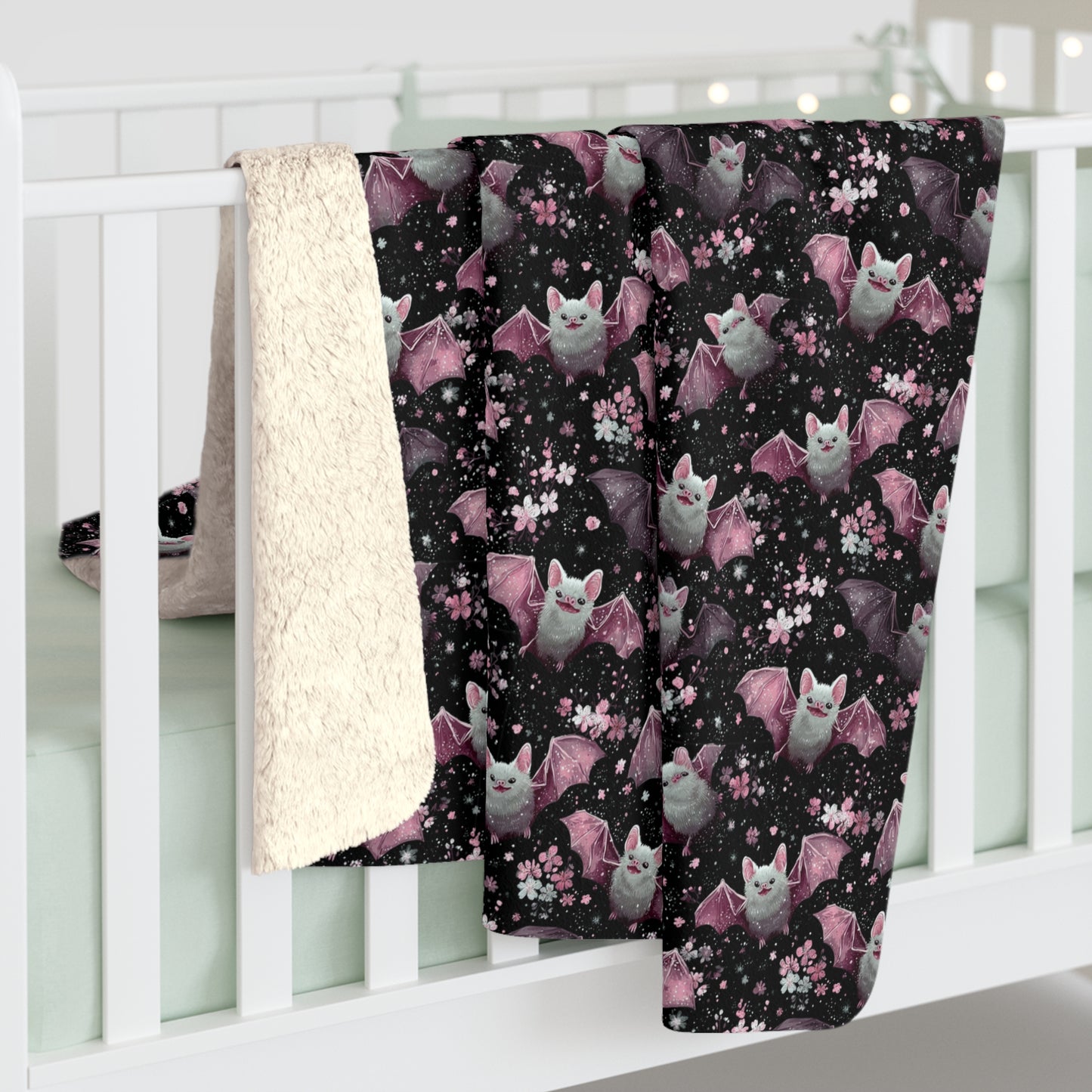 Sherpa Fleece Blanket - Pink Girl Grunge Halloween Bats