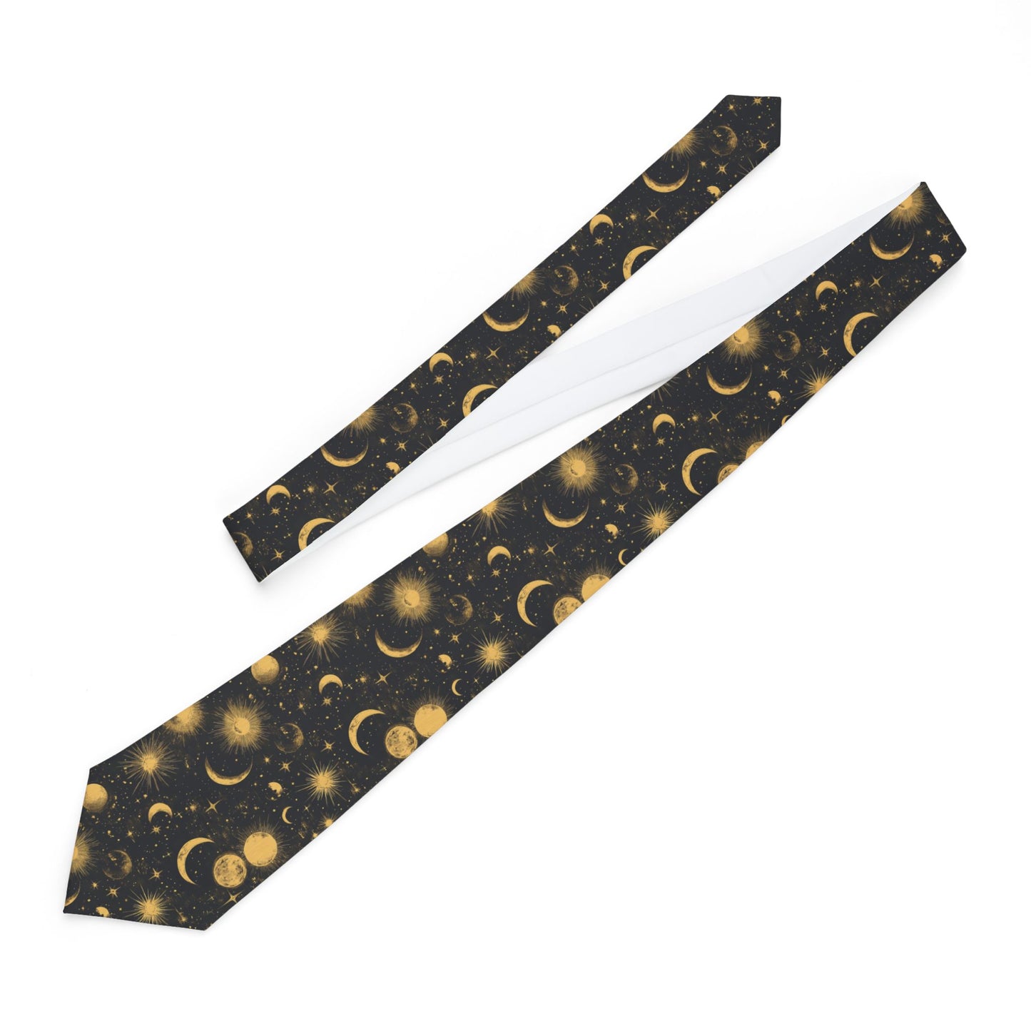 Celestial Print Necktie | Moon and Stars Tie | Unique Men's Accessory | Perfect for Gifts, Weddings, Parties, Formal Events