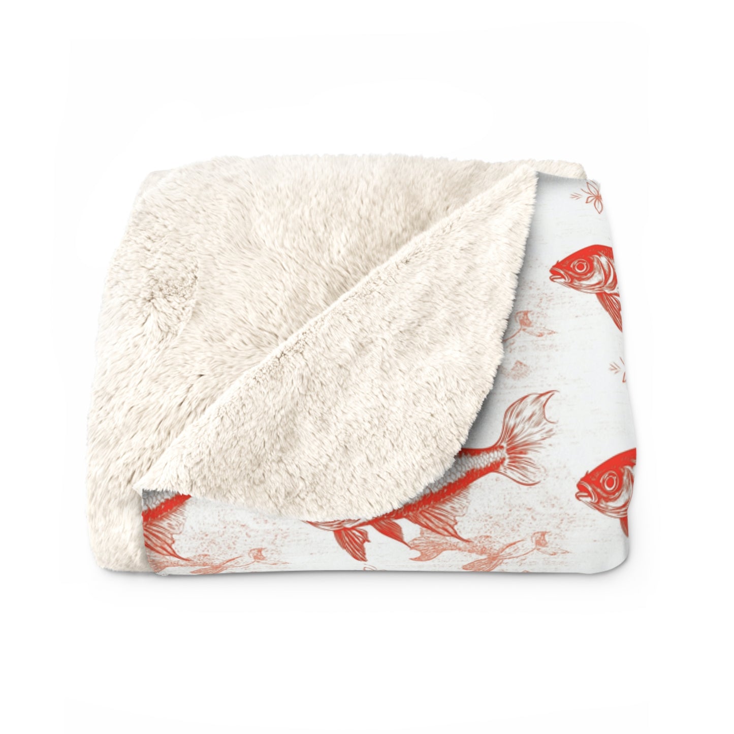 Cozy Orange Fish Sherpa Fleece Blanket with Goldfish Pattern | Gift for Aquatic Lovers