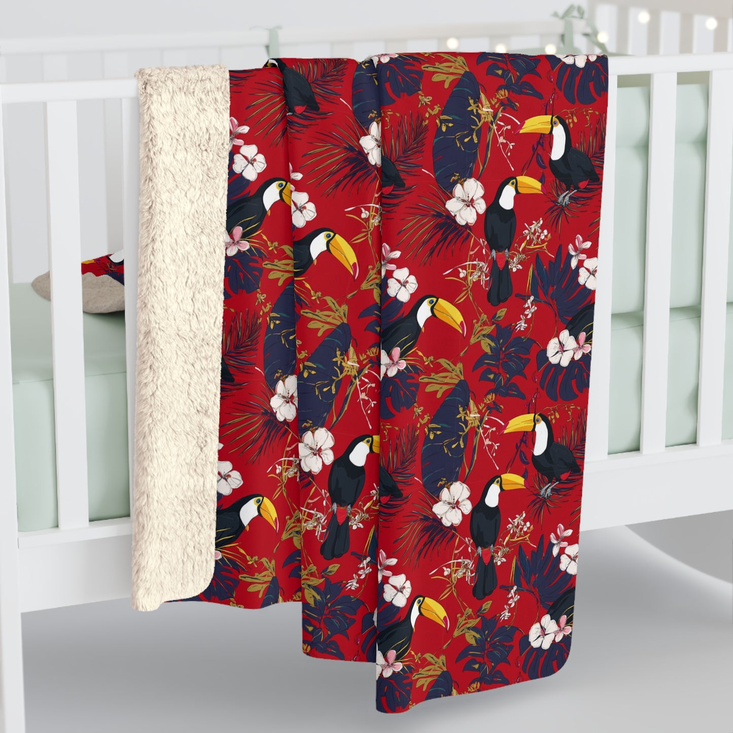 Gorgeous Reds Tropical Sherpa Fleece Blanket, Cozy Throw for Home Decor, Perfect for Tiki Parties