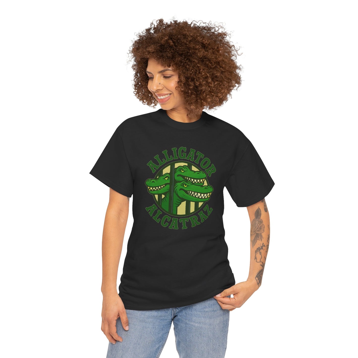 Alligator Alcatraz Unisex Heavy Cotton Tee, Fun Graphic Tee, Casual Wear, Gift for Animal Lovers, Summer Fashion, Unique T-Shirt