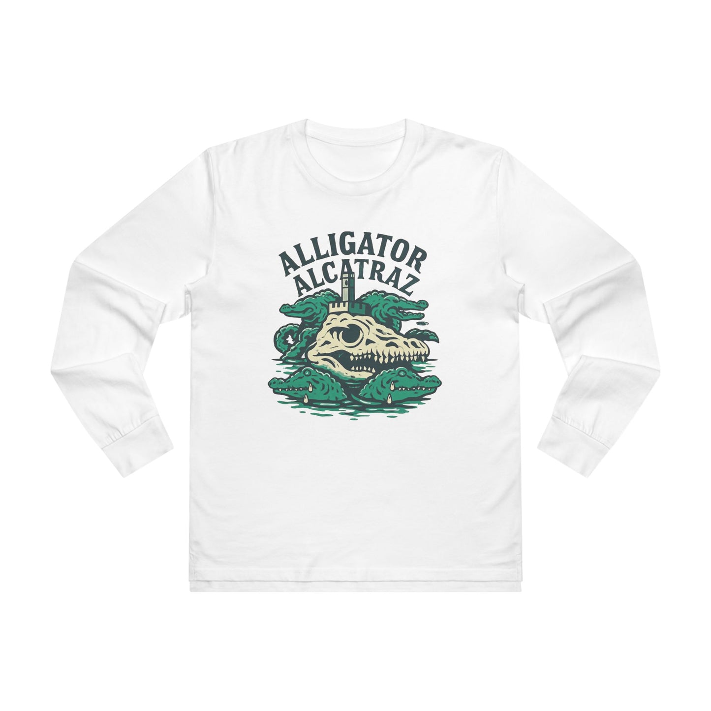 Alligator Alcatraz Longsleeve Tee for Men | Casual Style, Gift for Adventurers, Unique Graphic Tee, Eco-Friendly Fashion, Perfect for Travel