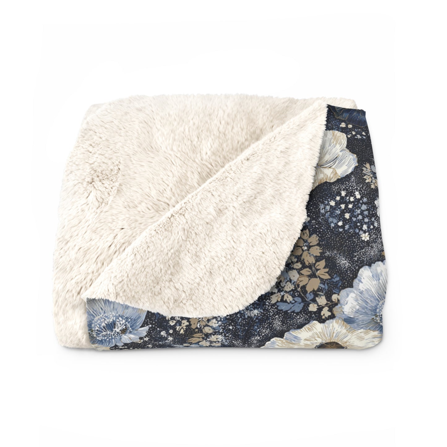 Dark Blues Floral Sherpa Fleece Blanket - Ideal Gift for Weddings, Birthdays, Housewarming