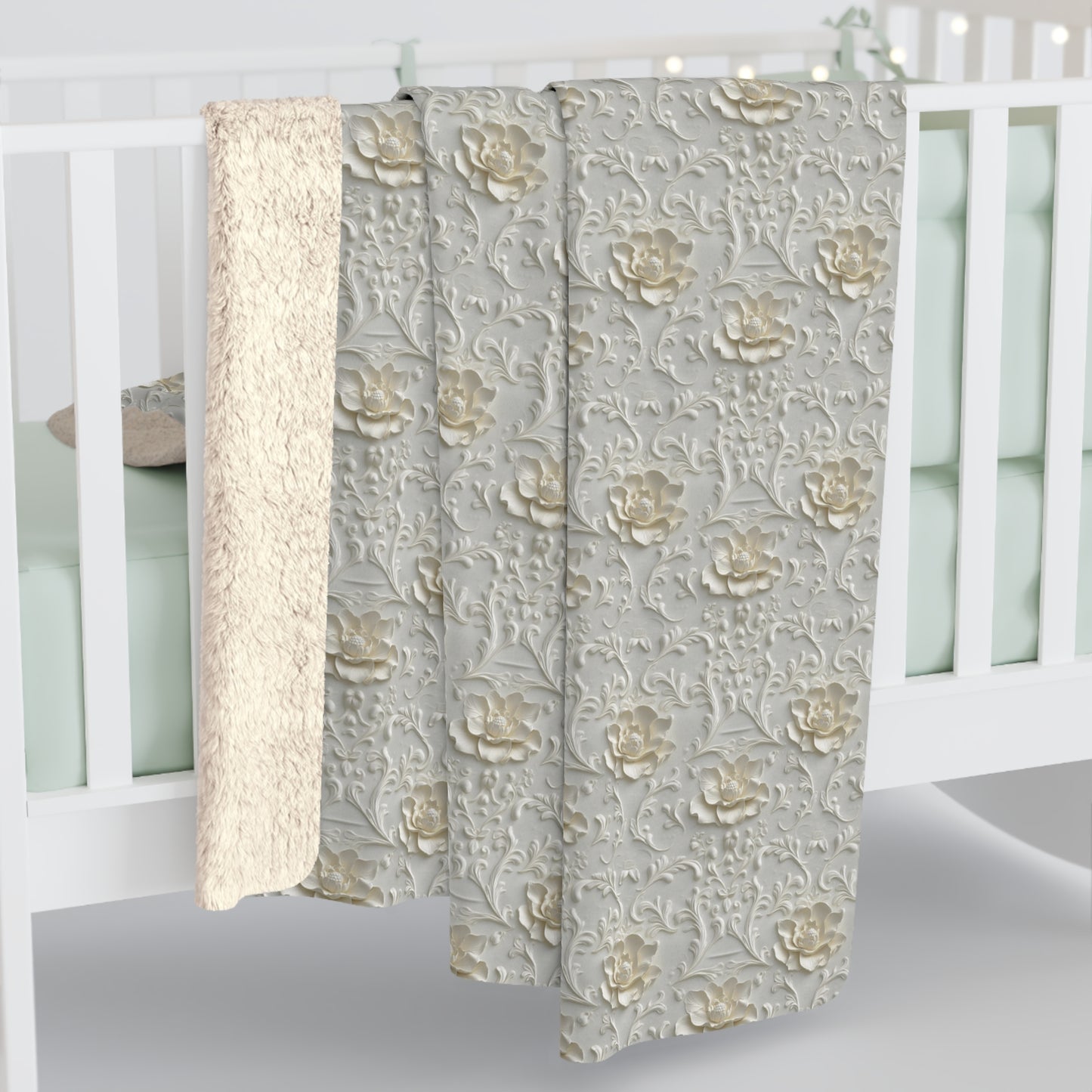 Sherpa Fleece Blanket - Wedding Pattern Silky White Yellow Hints