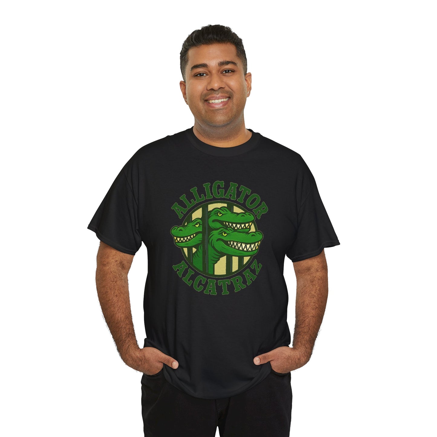 Alligator Alcatraz Unisex Heavy Cotton Tee, Fun Graphic Tee, Casual Wear, Gift for Animal Lovers, Summer Fashion, Unique T-Shirt