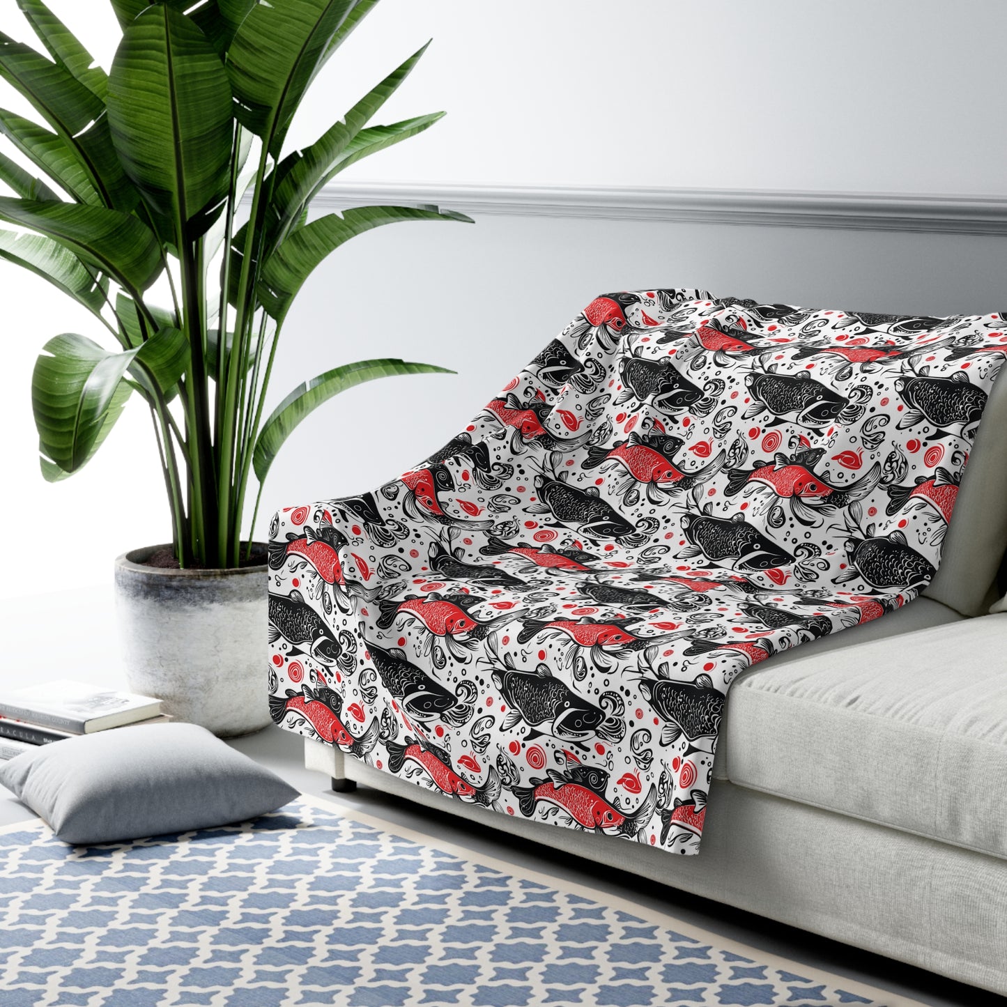 Cozy Sherpa Fleece Blanket with Whimsical Fish Design, Perfect Gift for Home Decor, Holidays, or Picnics, Soft Plush Throw