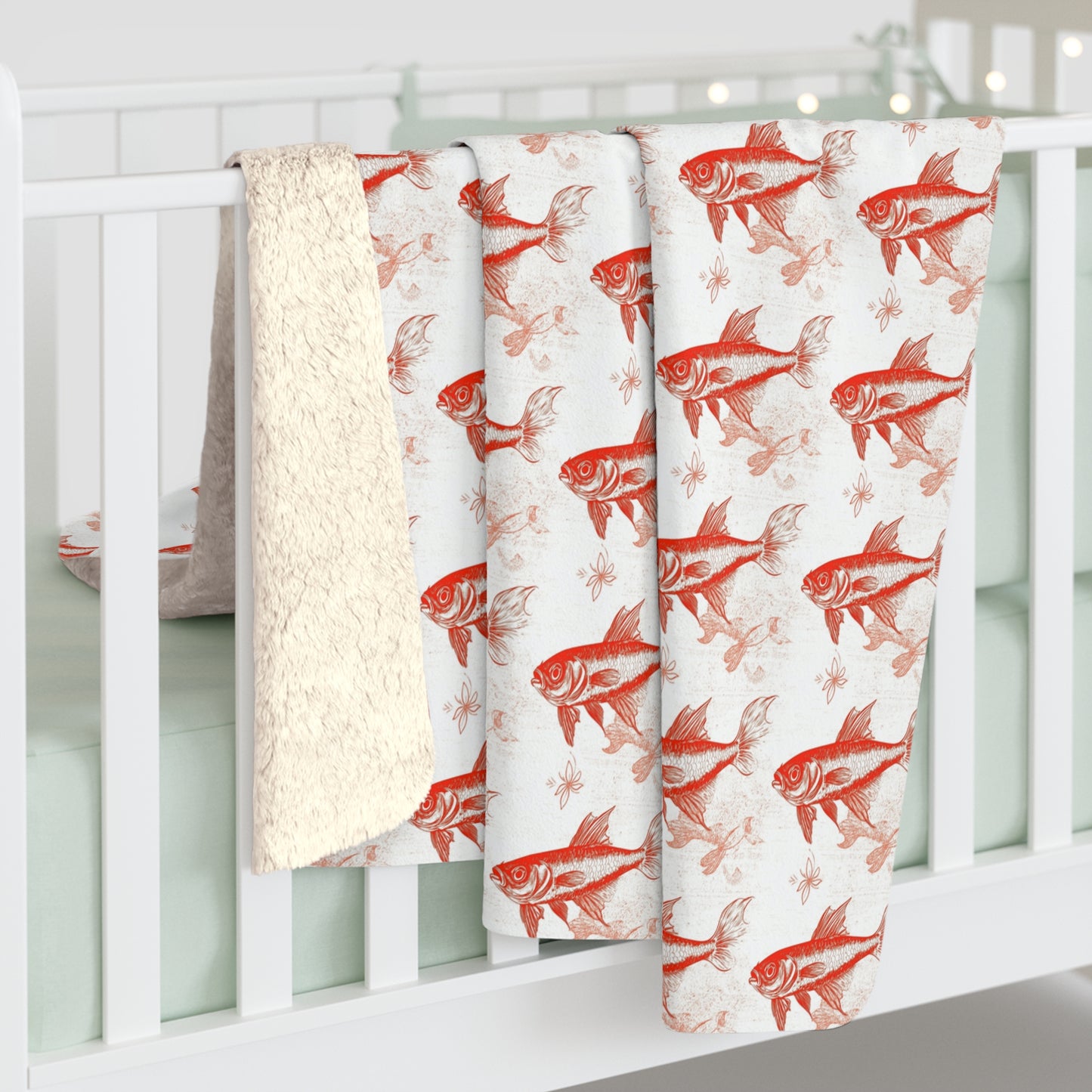 Cozy Orange Fish Sherpa Fleece Blanket with Goldfish Pattern | Gift for Aquatic Lovers