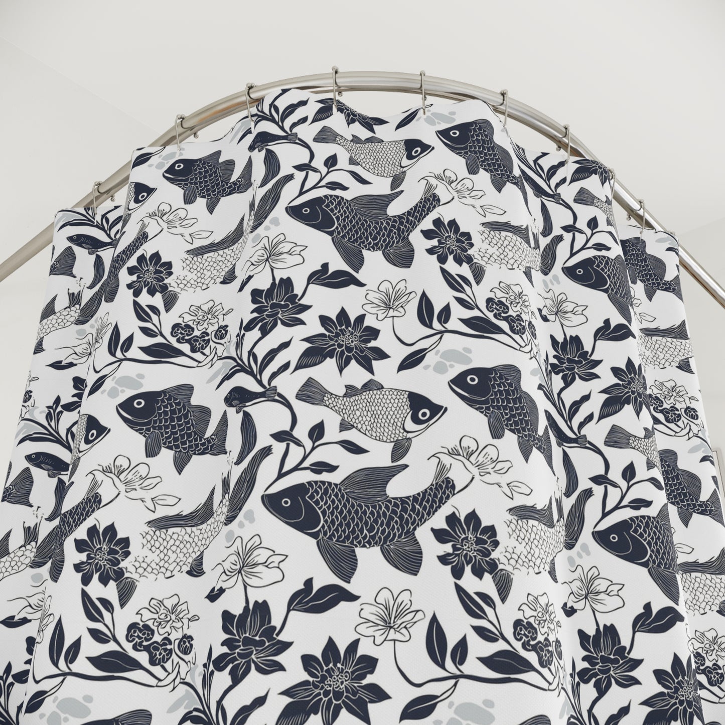 Elegant Floral Fish Shower Curtain - Stylish Bathroom Decor, Home Accessories, Unique Gifts, Nautical Theme, Modern Design