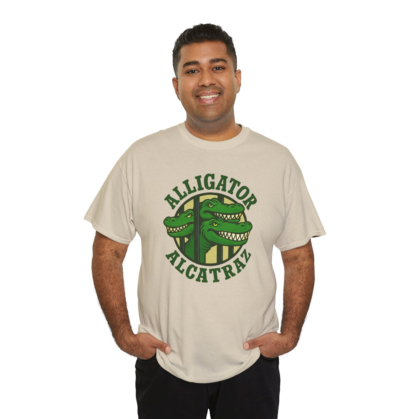 Alligator Alcatraz Unisex Heavy Cotton Tee, Fun Graphic Tee, Casual Wear, Gift for Animal Lovers, Summer Fashion, Unique T-Shirt