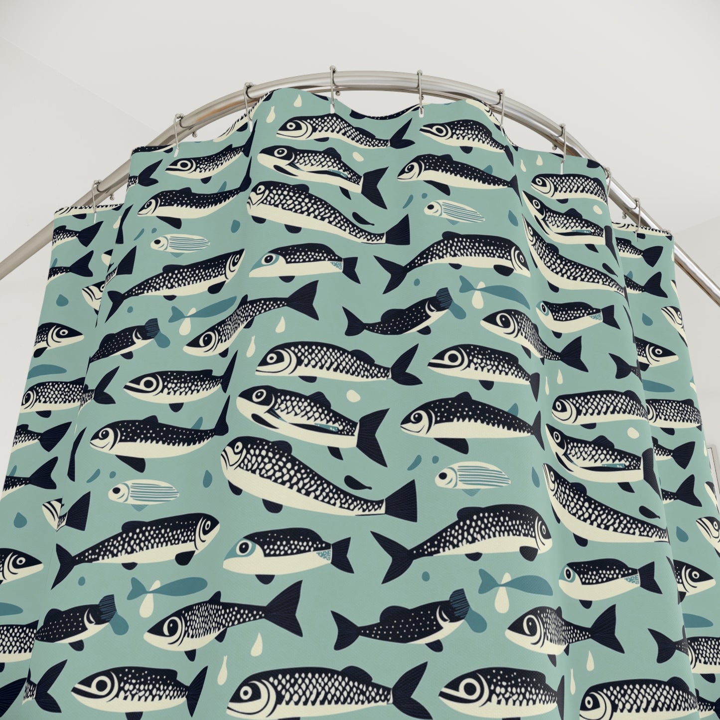 Fish Pattern Shower Curtain | Nautical Bath Decor, Unique Bathroom Accessory, Gift for Fisherman, Ocean Lover, Beach House Style