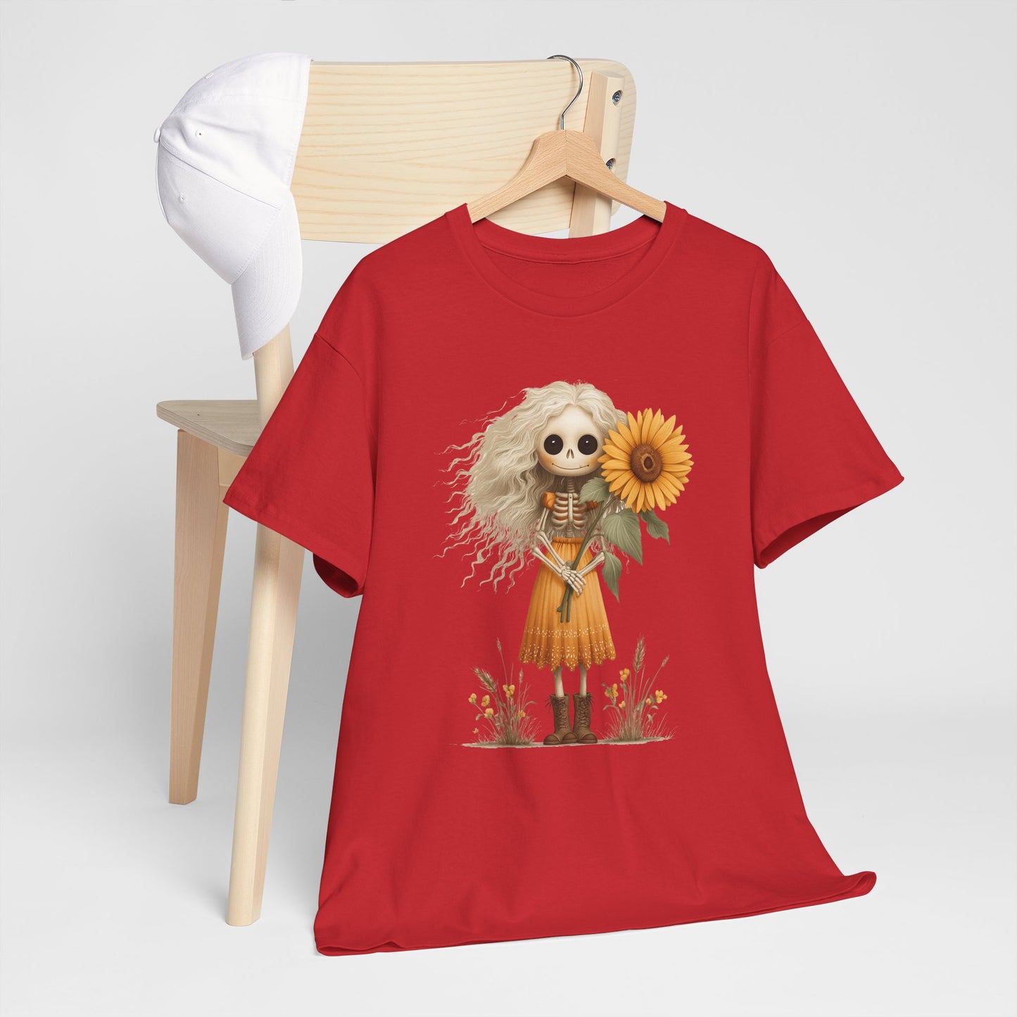 Sunflower Gothic Girl Unisex Cotton Tee, Boho T-Shirt, Gift for Autumn, Casual Wear, Harvest Festival Top, Halloween Shirt
