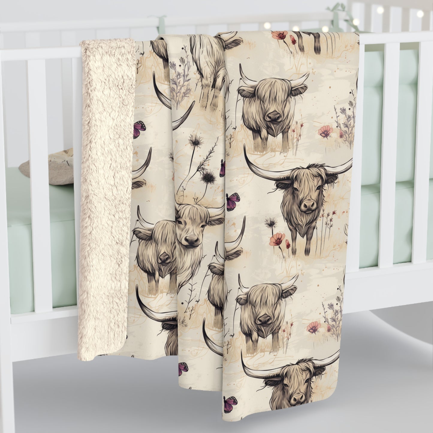 Sherpa Fleece Blanket - Moo Retro Highland Cow Gift for Homestead