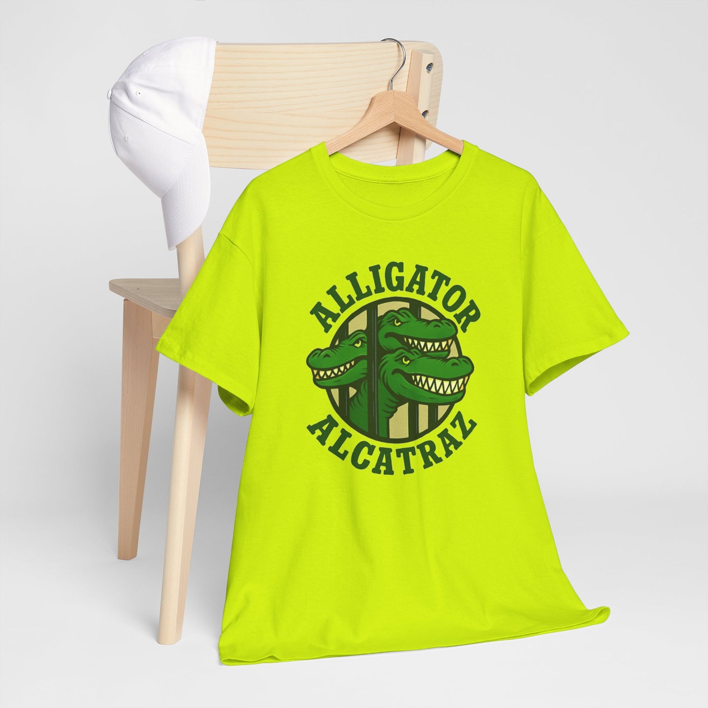 Alligator Alcatraz Unisex Heavy Cotton Tee, Fun Graphic Tee, Casual Wear, Gift for Animal Lovers, Summer Fashion, Unique T-Shirt