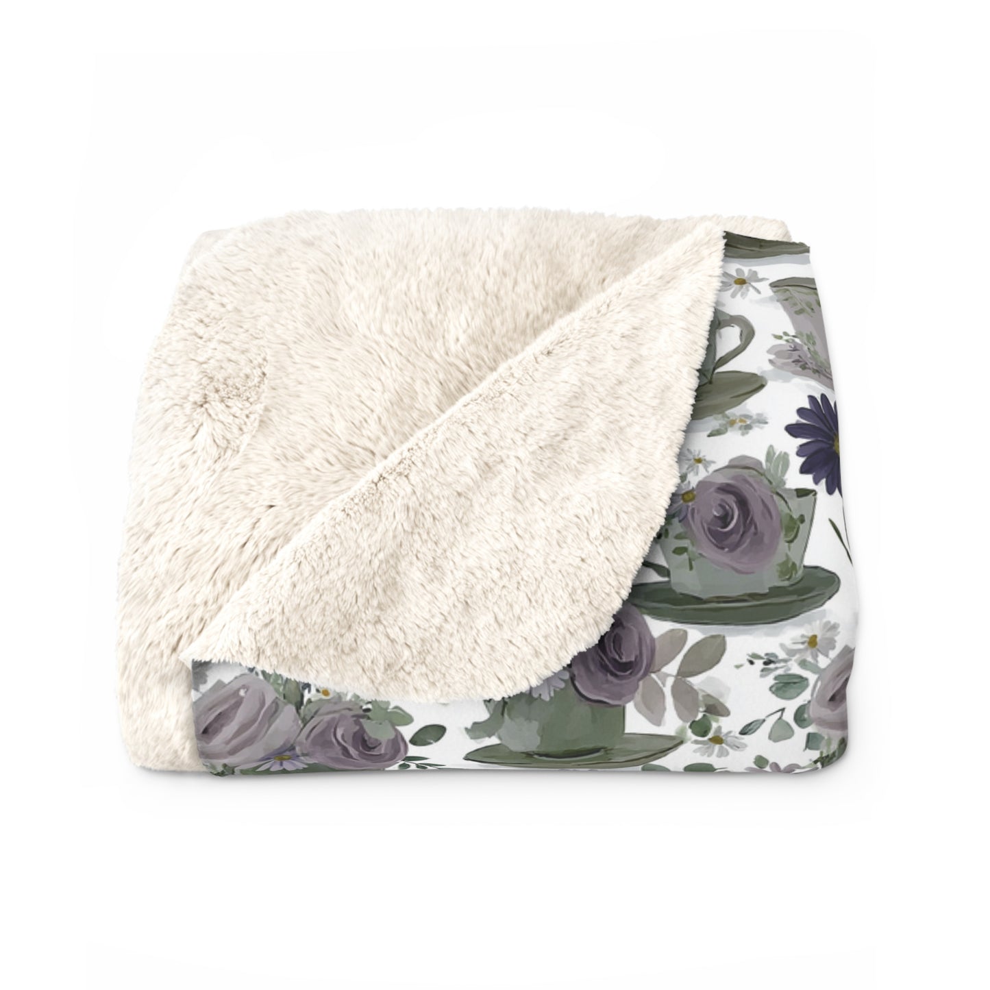 Floral Sherpa Fleece Blanket, Cozy Throw for Home Decor, Gift for Her, Boho Style